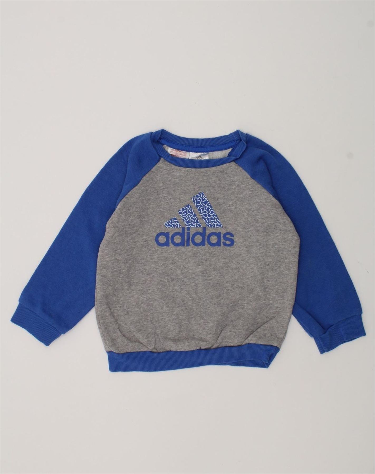 ADIDAS Baby Boys Graphic Sweatshirt Jumper 18-24 Months Grey Colourblock