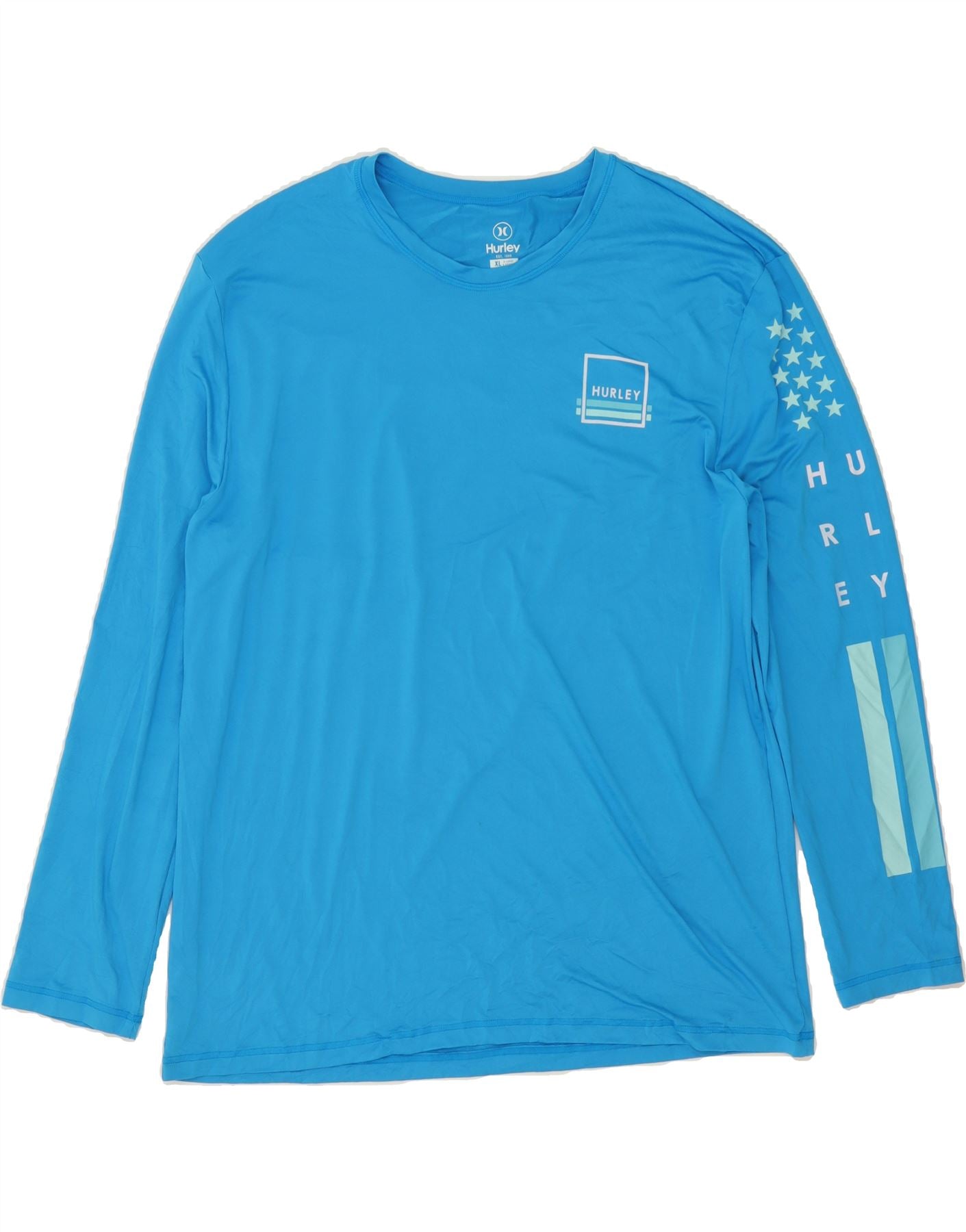 image of HURLEY Mens Graphic Top Long Sleeve XL Blue Polyester