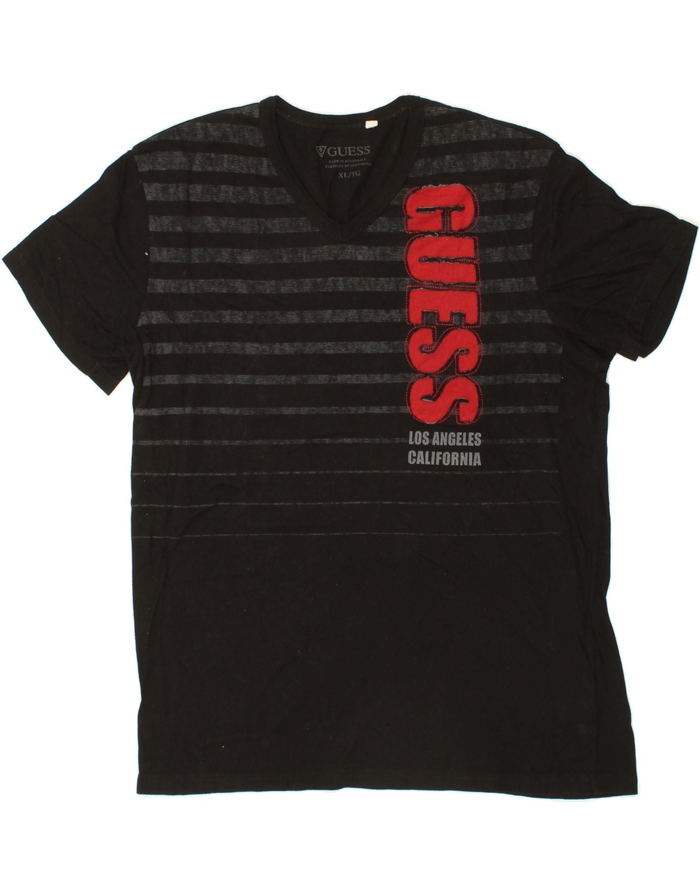 image of GUESS Mens Graphic T-Shirt Top XL Black Striped Cotton