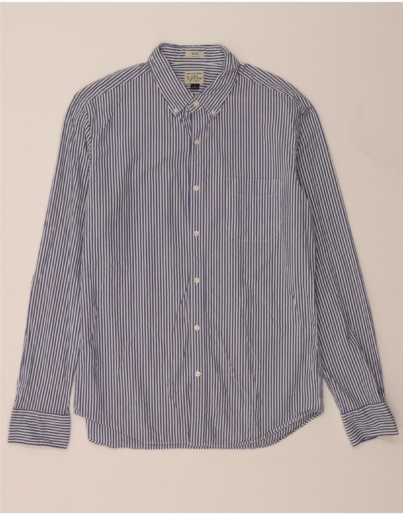 image of J. CREW Mens Slim Shirt Large Blue Pinstripe