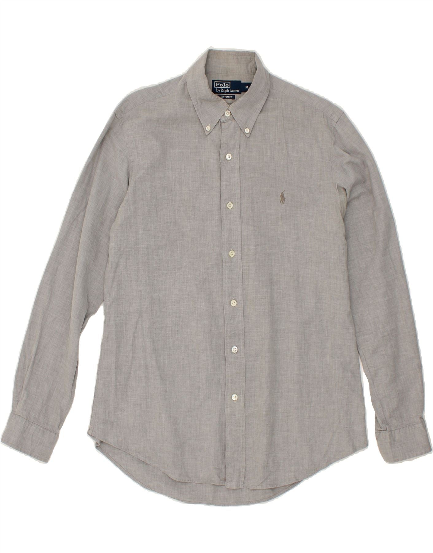 image of POLO RALPH LAUREN Mens Custom Fit Shirt Medium Grey Cotton