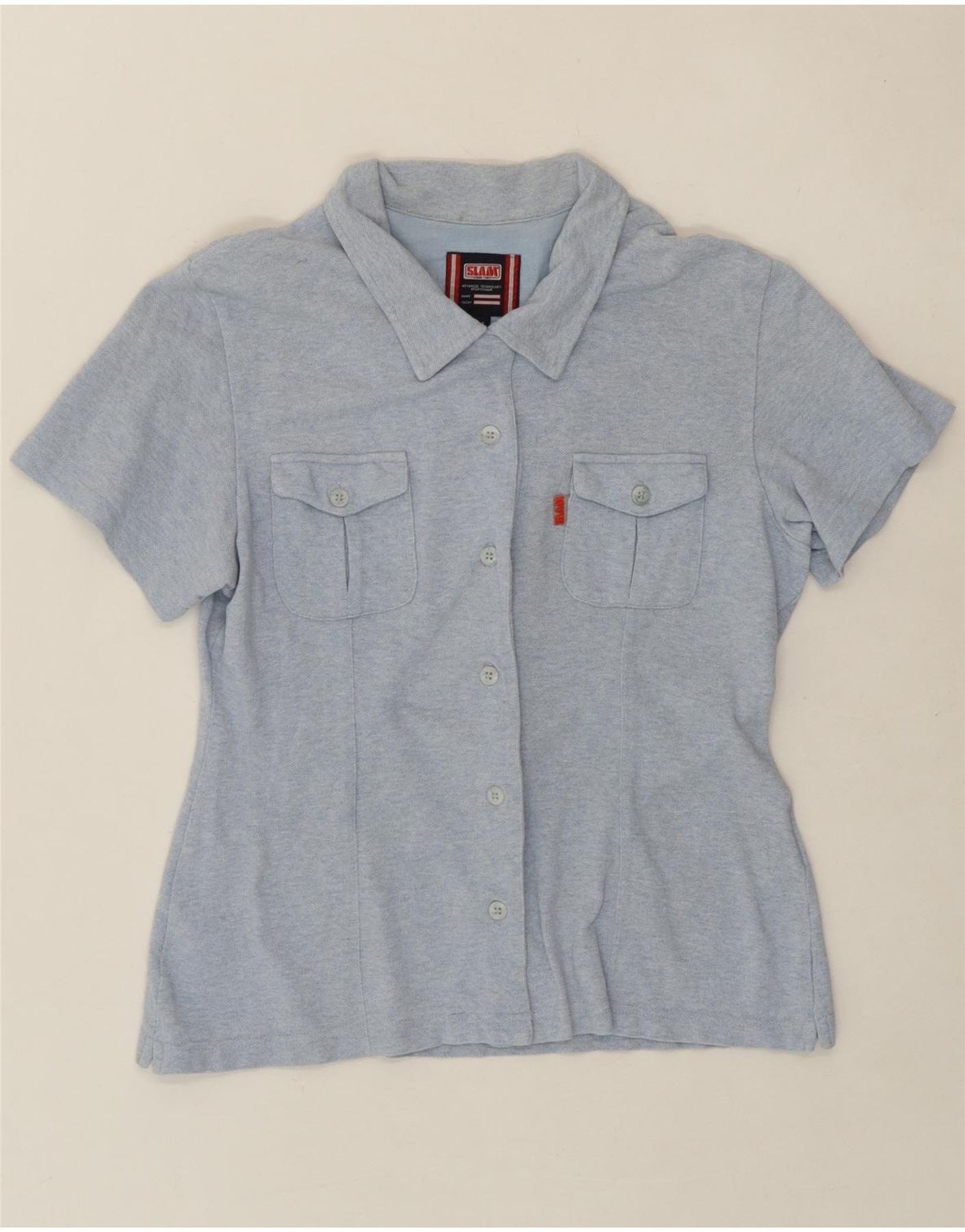 image of SLAM Womens Short Sleeve Shirt UK 18 XL Blue Cotton