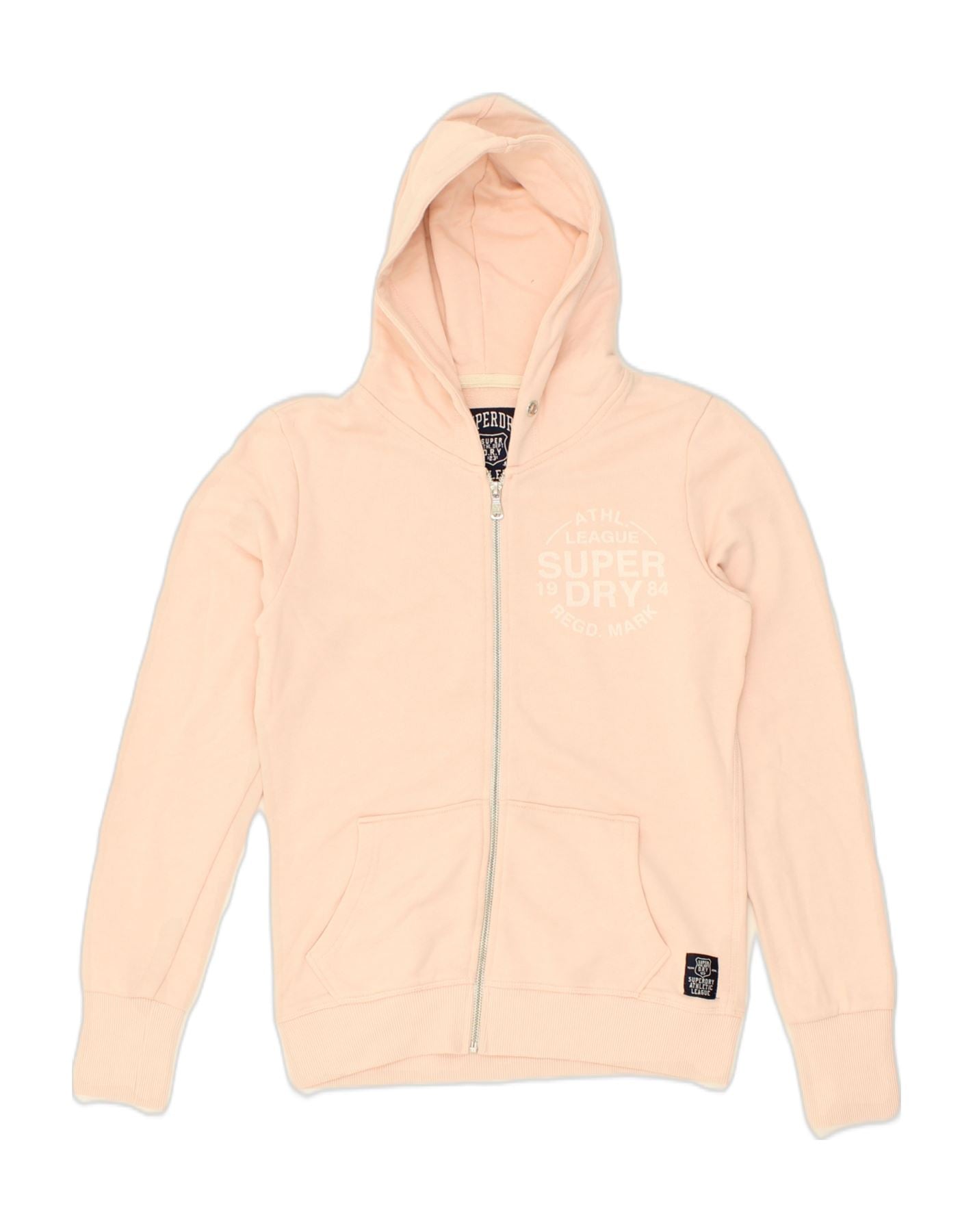 image of SUPERDRY Womens Zip Hoodie Sweater UK 8 Small Beige Cotton