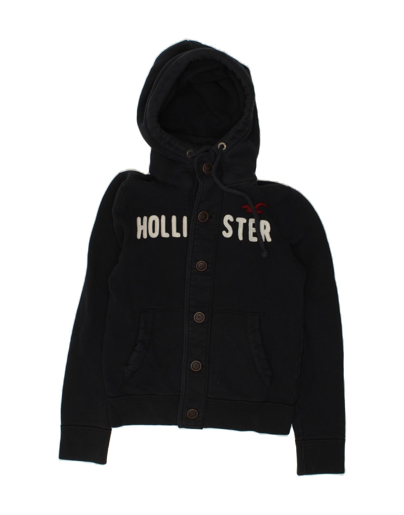 Image of HOLLISTER Mens Graphic Hooded Tracksuit Top Jacket Medium Black Cotton