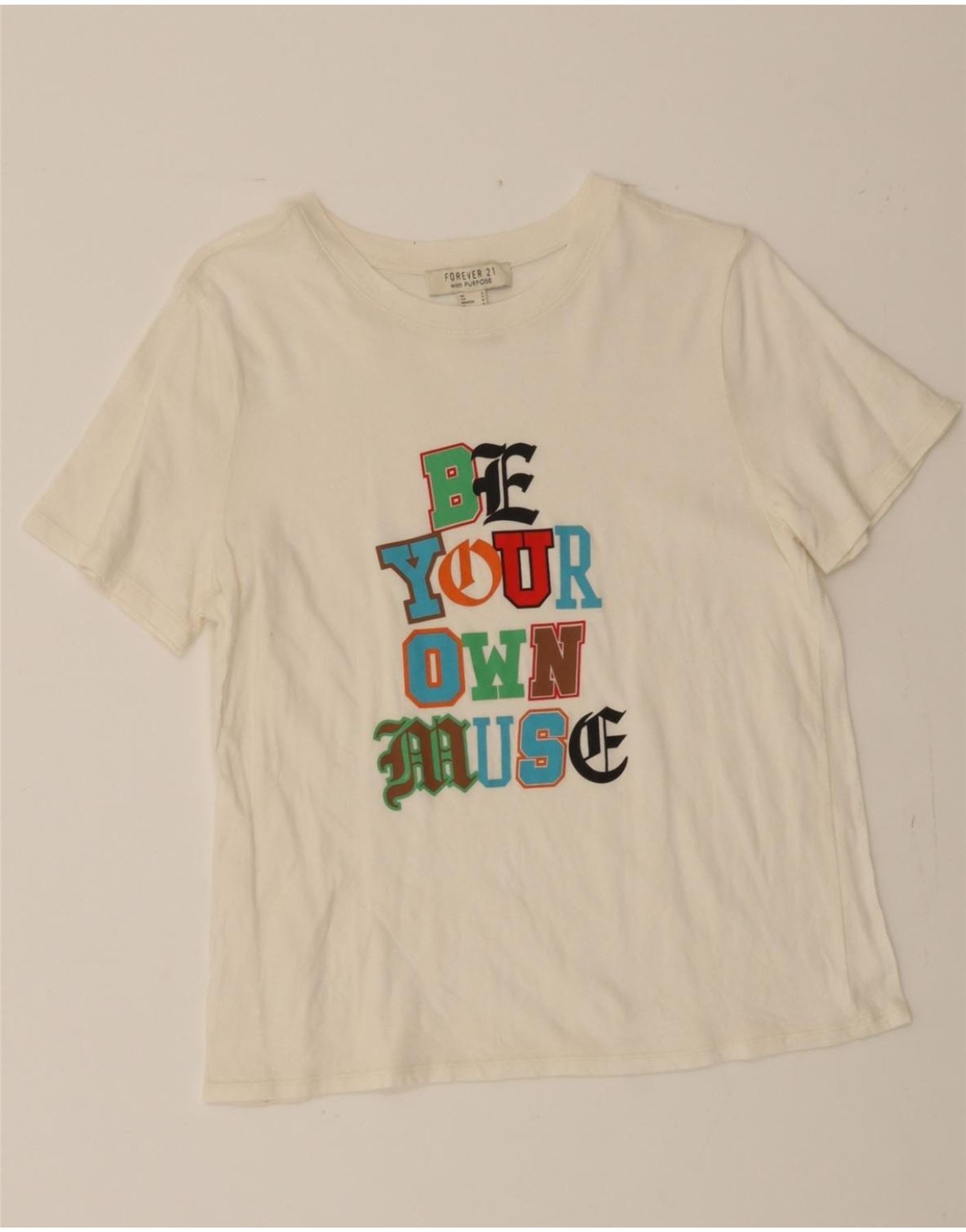image of FOREVER 21 Womens Graphic T-Shirt Top UK 10 Small Off White
