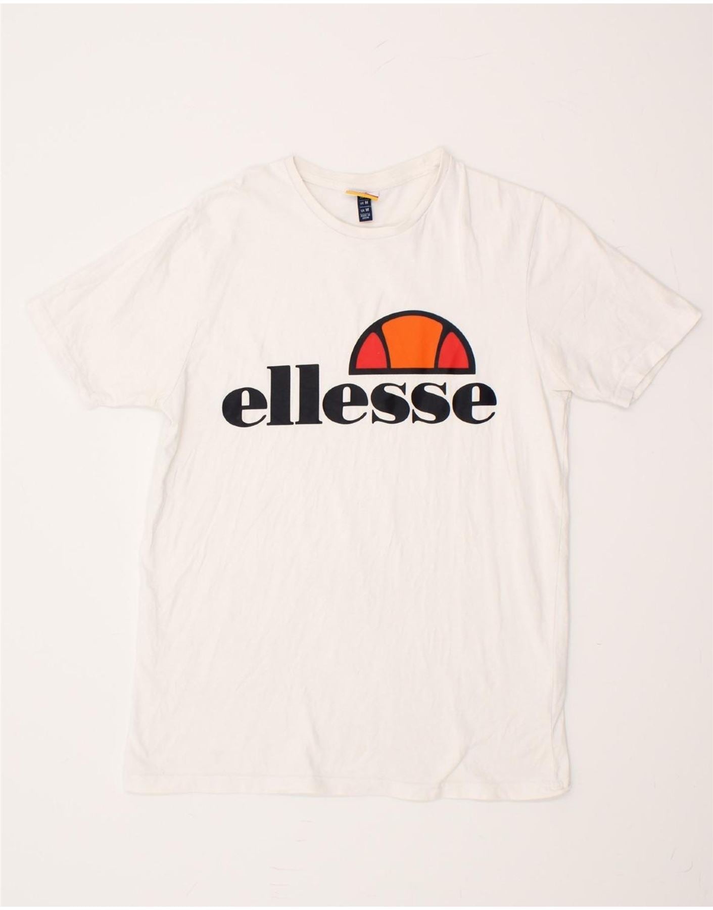 image of ELLESSE Mens Graphic T-Shirt Top Medium White Cotton