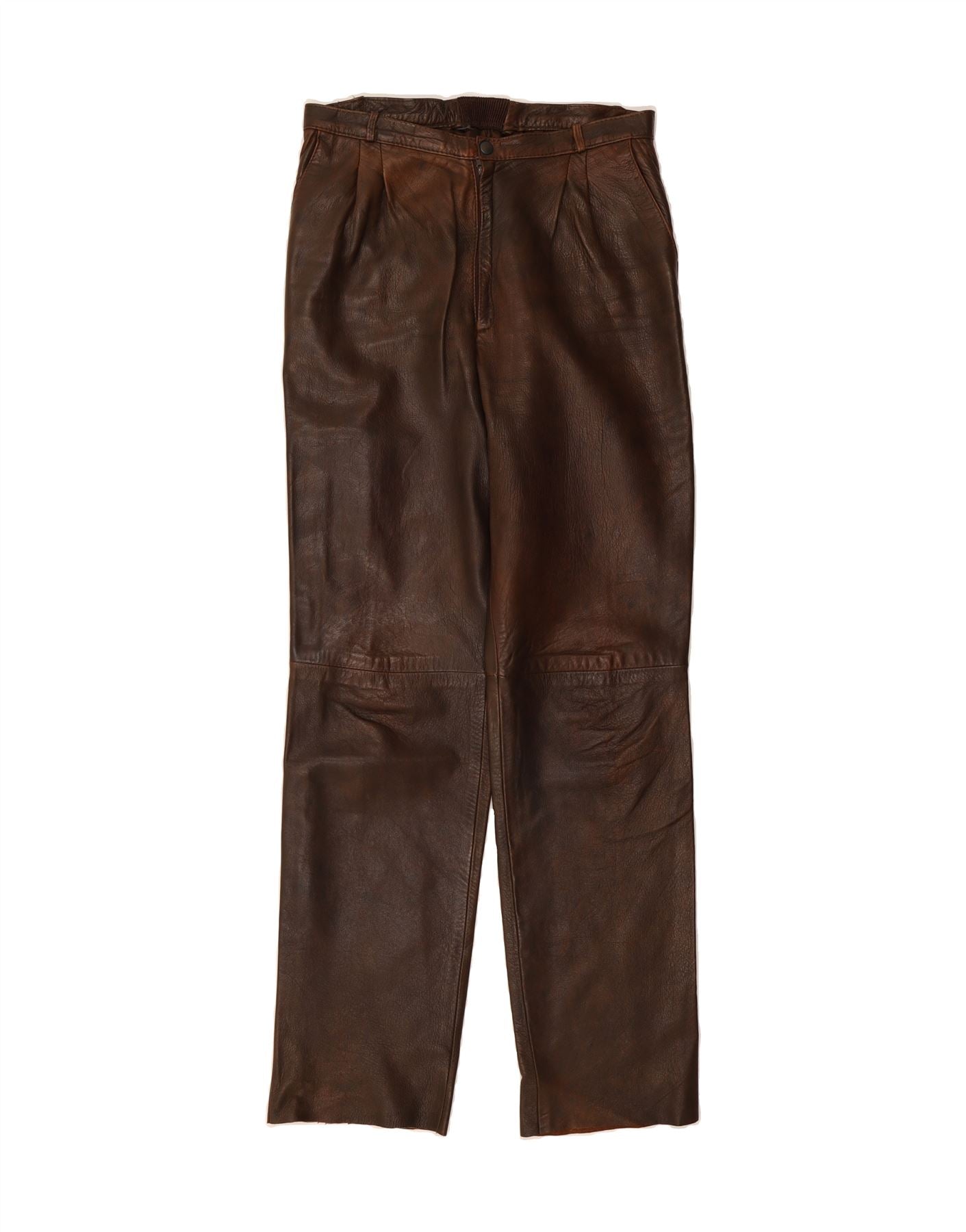 image of VINTAGE Womens Straight Leather Trousers W30 L34 Brown
