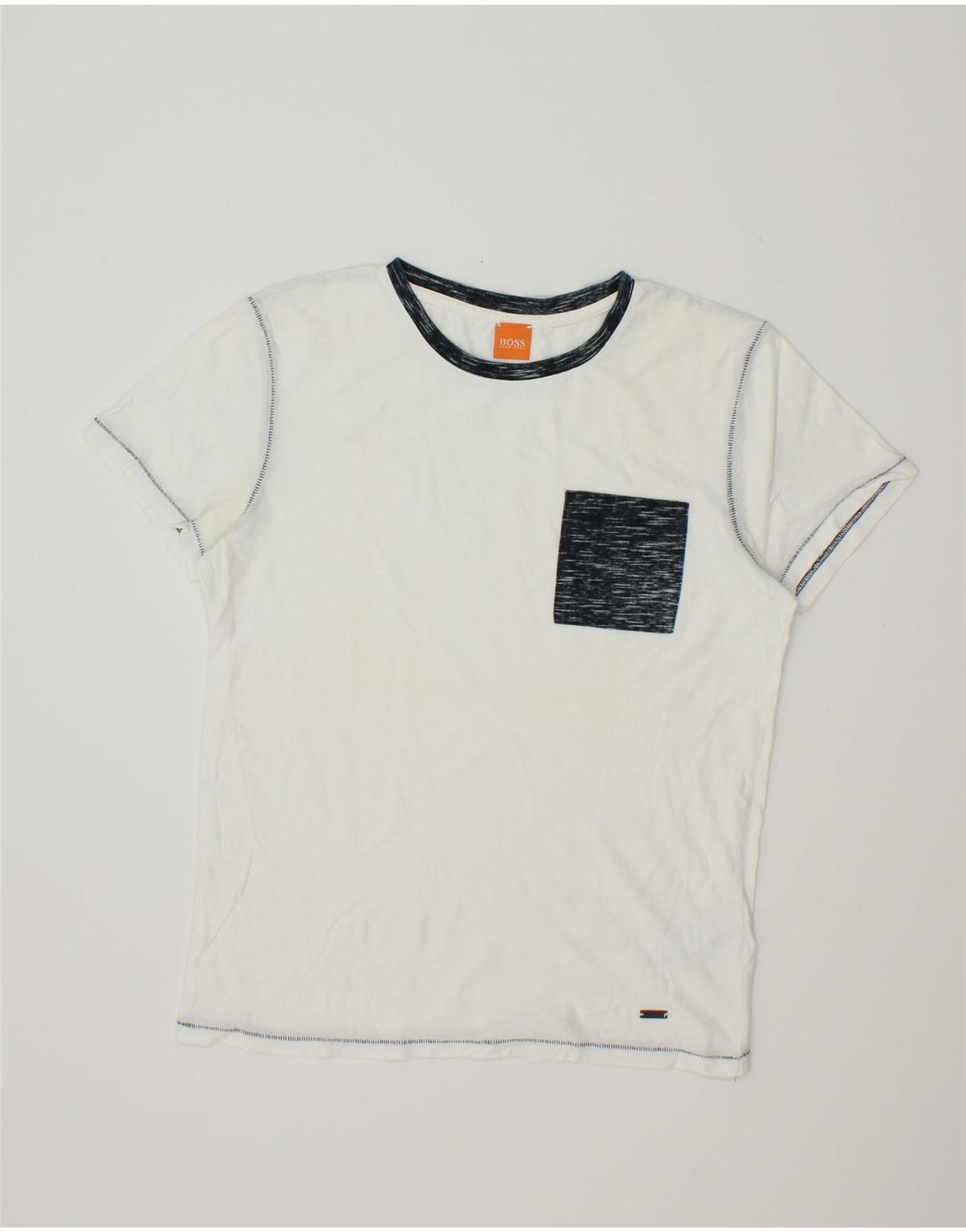 image of HUGO BOSS Mens T-Shirt Top Small White Cotton