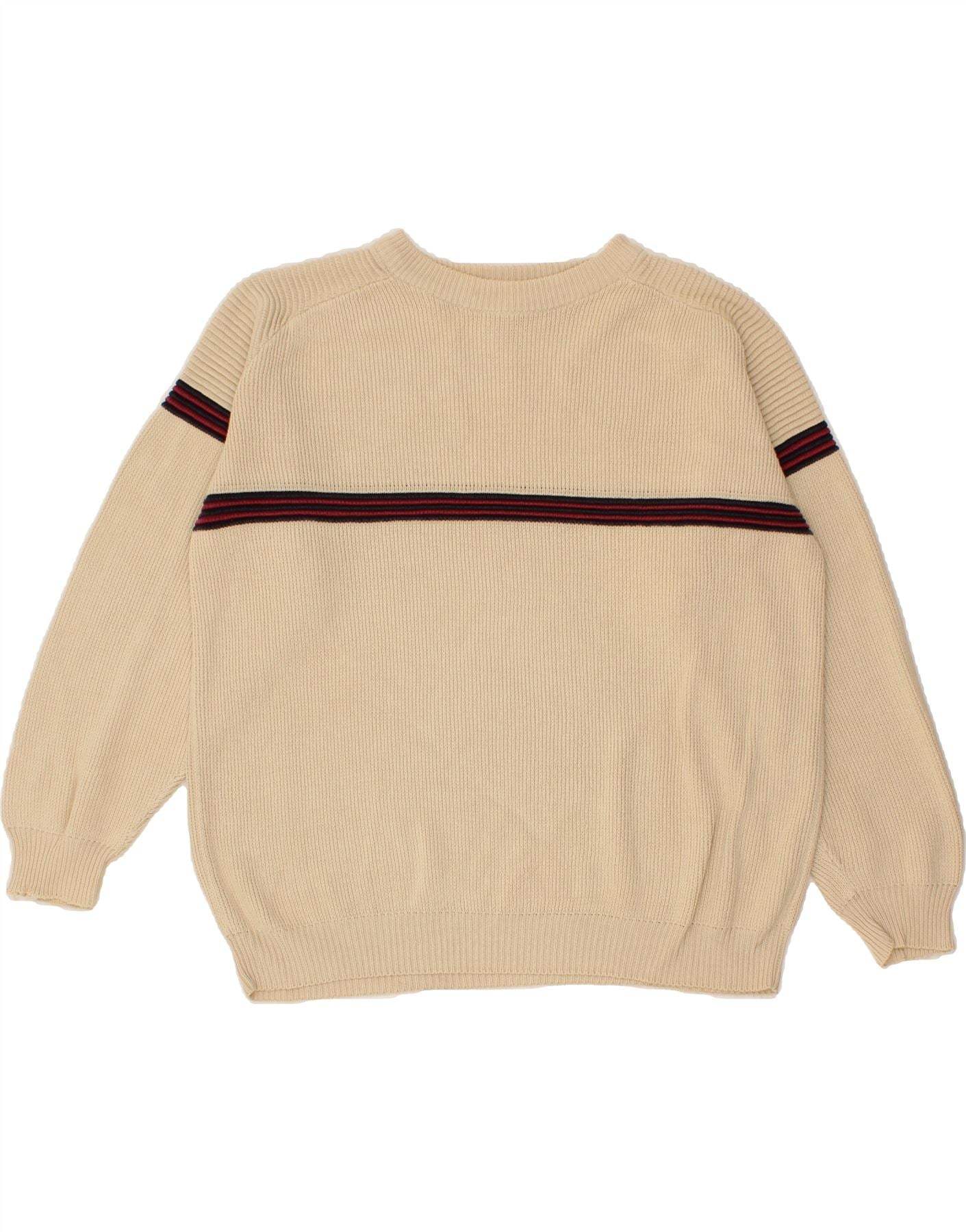 image of ARIZONA Mens Boat Neck Jumper Sweater XL Beige Colourblock Cotton