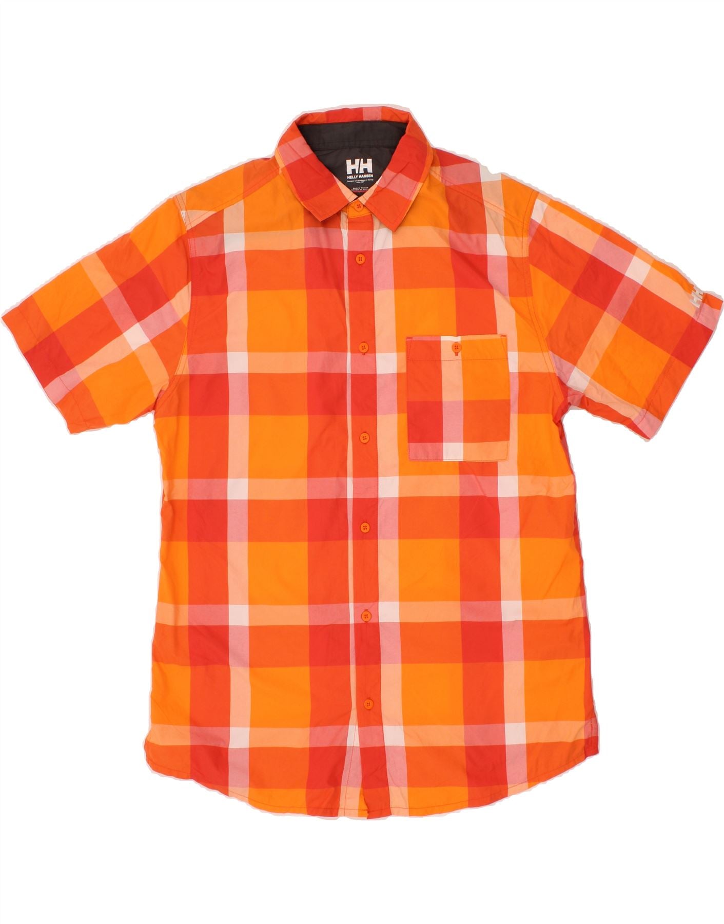 Image of HELLY HANSEN Mens Short Sleeve Shirt Large Orange Check Polyamide