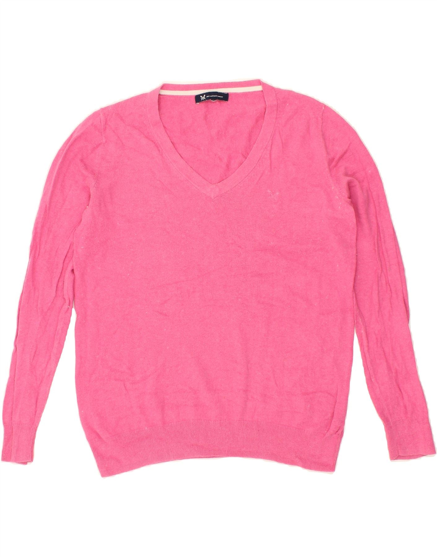 image of CREW CLOTHING Womens V-Neck Jumper Sweater UK 14 Medium Pink Cotton