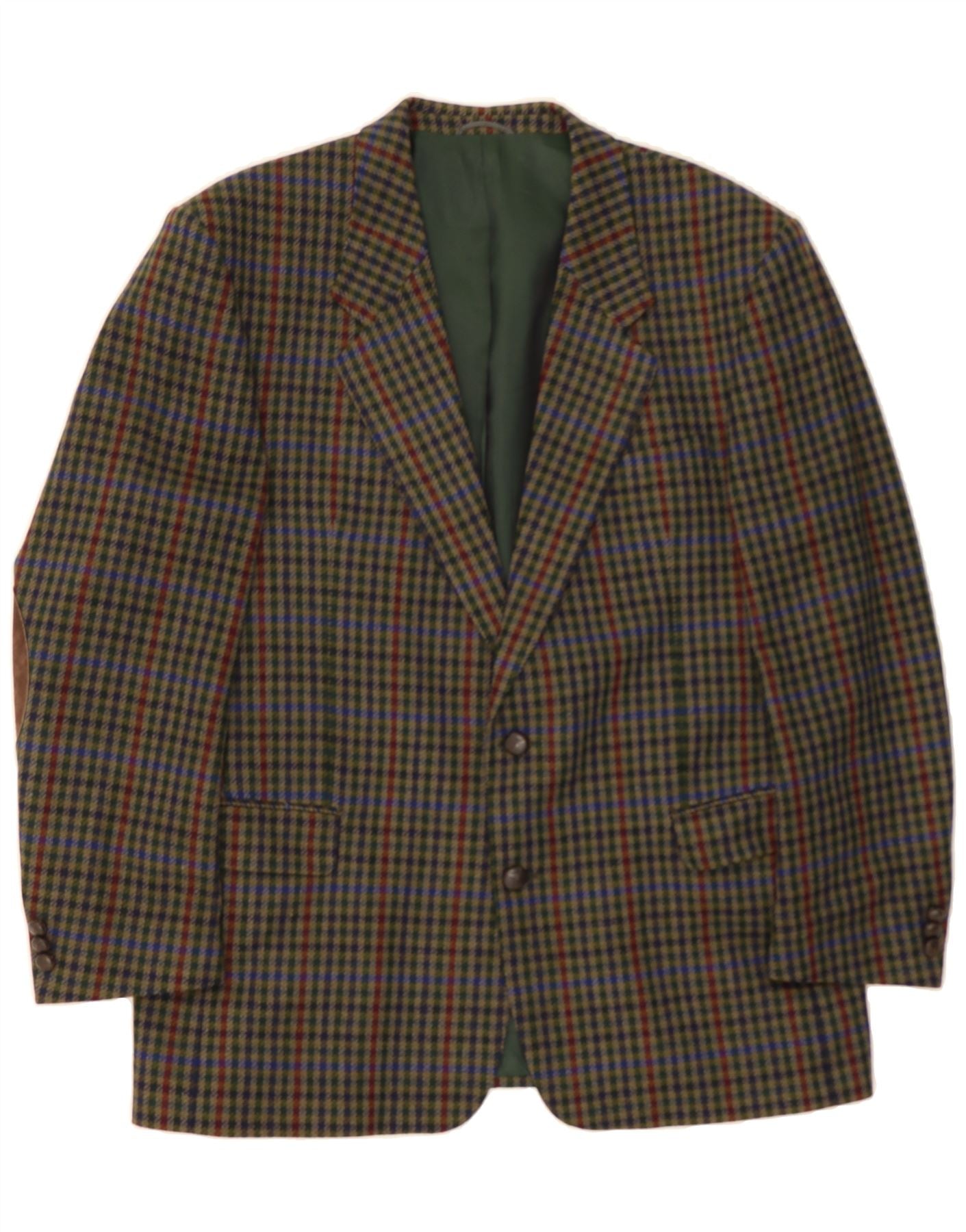 image of VINTAGE Mens 2 Button Blazer Jacket UK 38 Medium Green Houndstooth