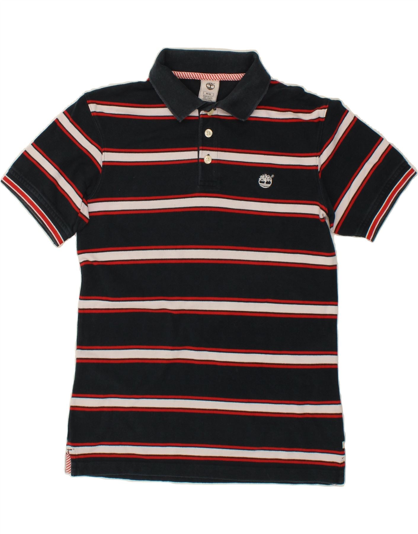 image of TIMBERLAND Mens Regular Fit Polo Shirt Medium Navy Blue Striped Cotton