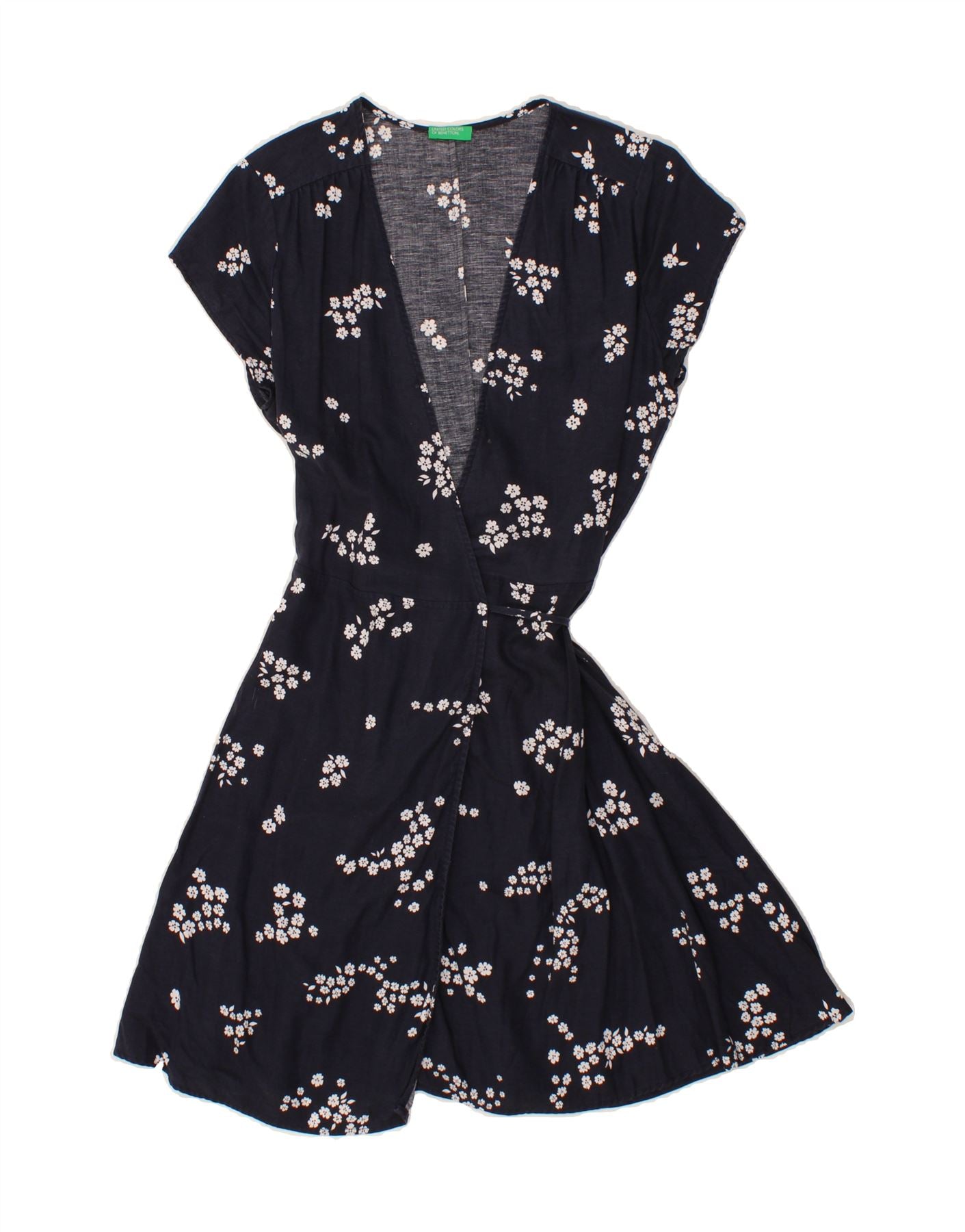 image of BENETTON Womens Wrap Dress UK 12 Medium Navy Blue Floral