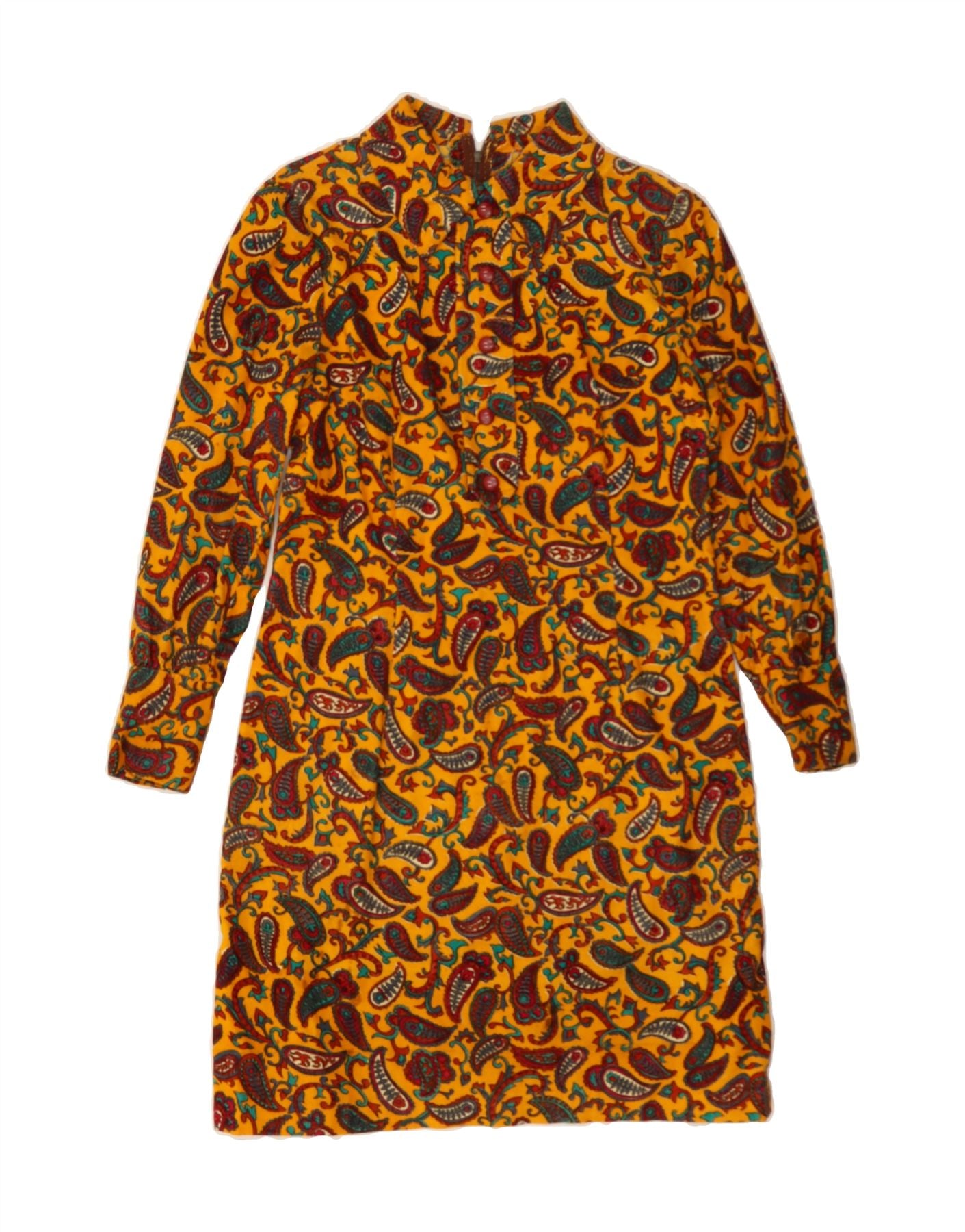 image of VINTAGE Womens 3/4 Sleeve Maxi Dress UK 12 Medium Yellow Paisley