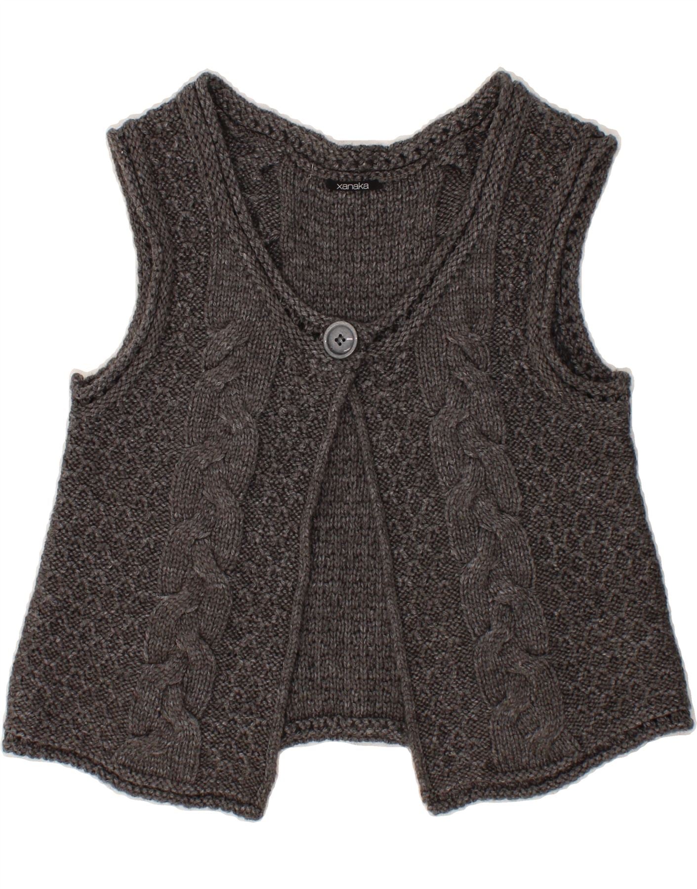 image of VINTAGE Womens Crop Sleeveless Cardigan Sweater UK 14 Large Grey Acrylic