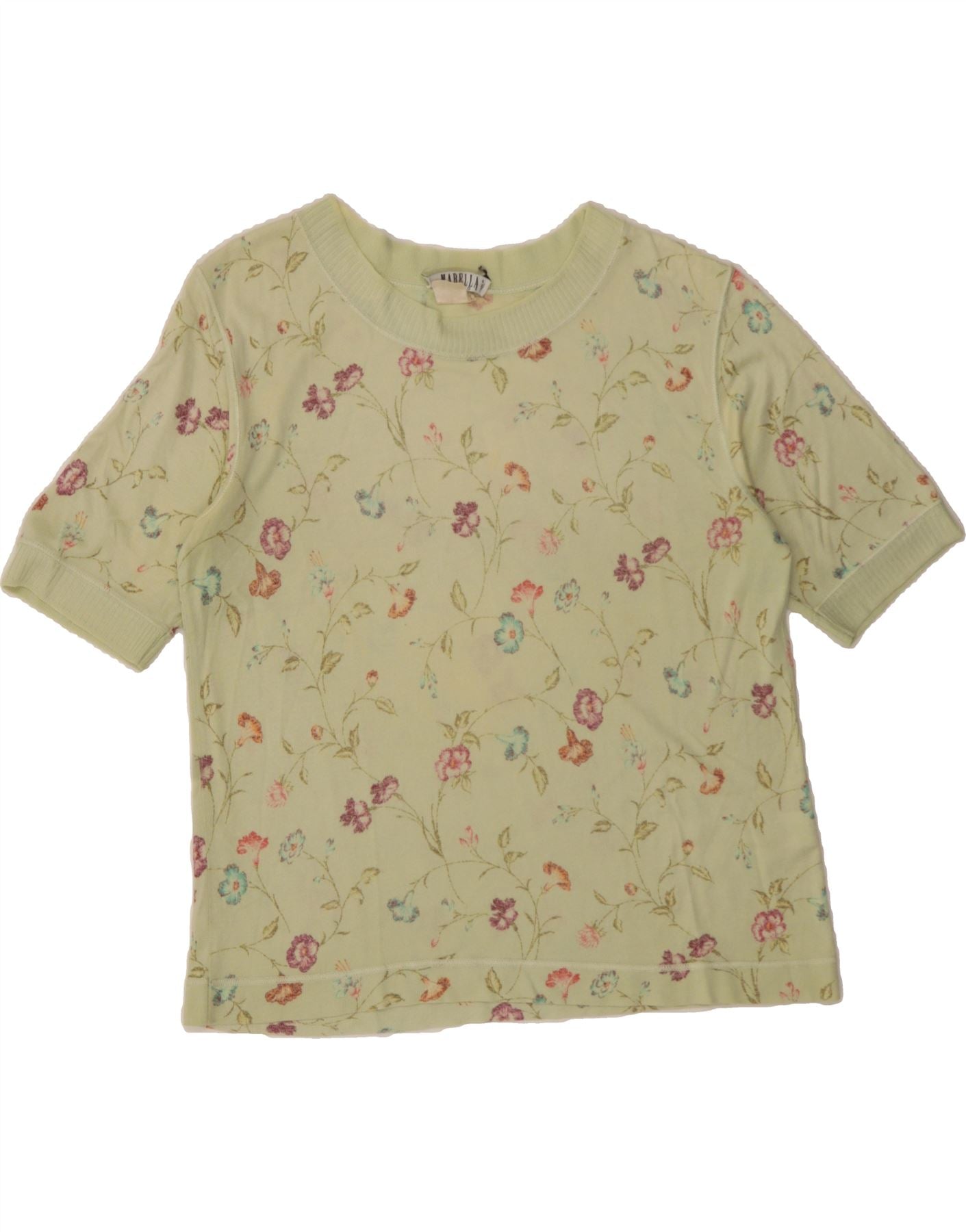 image of MARELLA Womens Boat Neck Jumper Sweater UK 16 Large Green Floral