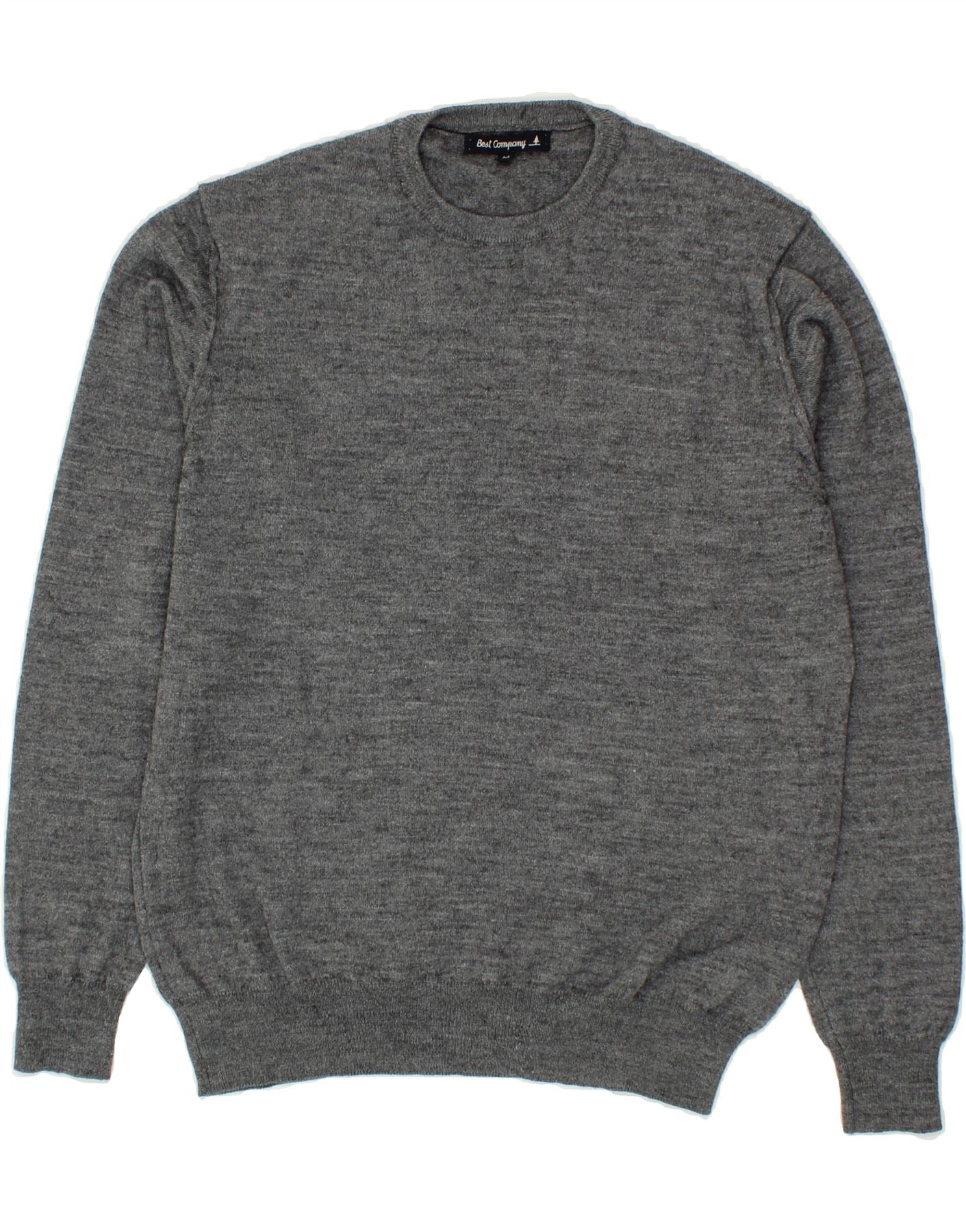 image of BEST COMPANY Mens Crew Neck Jumper Sweater Medium Grey Wool