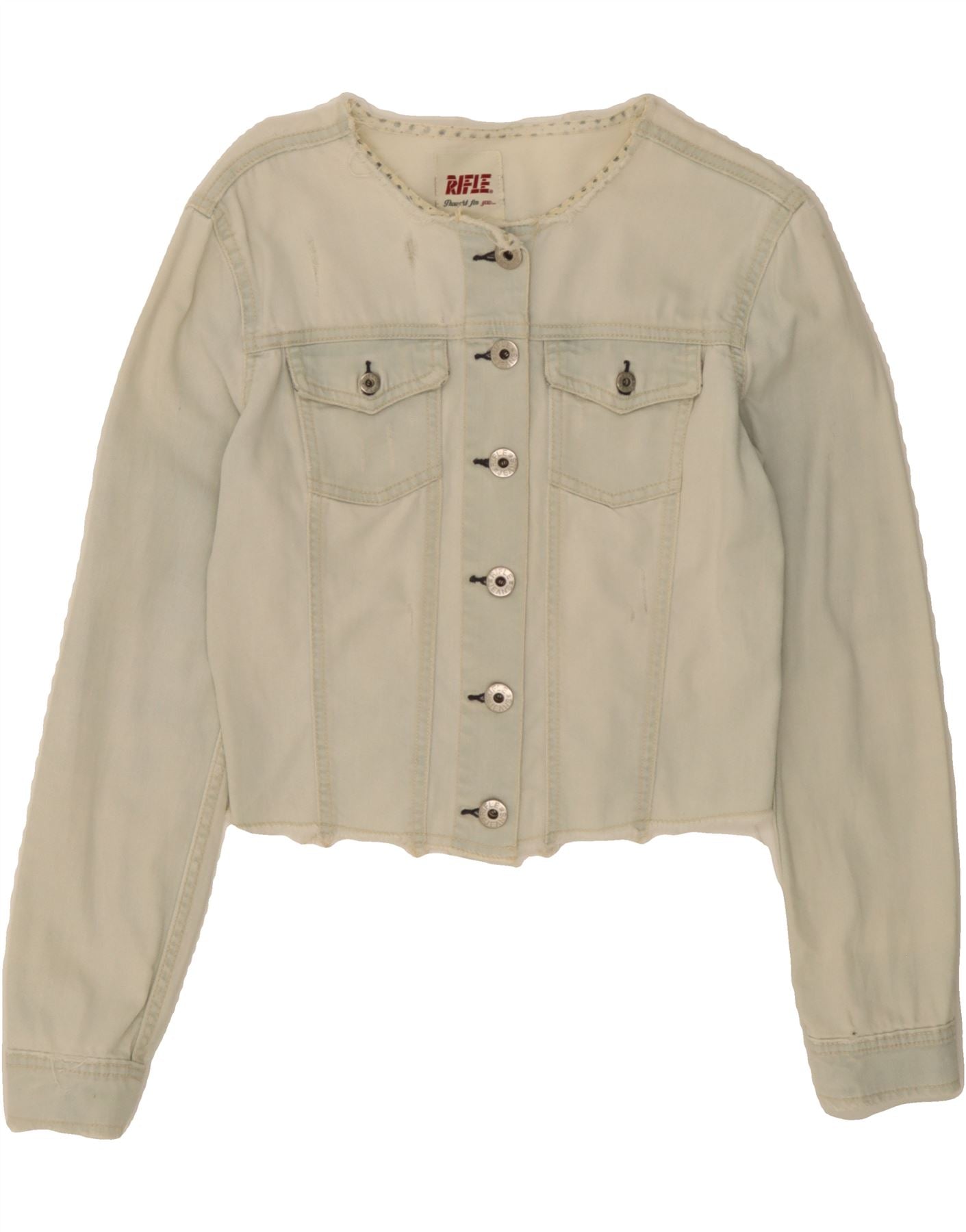 image of RIFLE Womens Crop Denim Jacket UK 12 Medium Blue