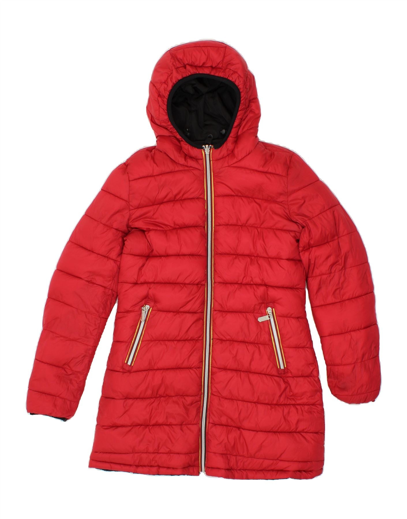 Image of K-WAY Womens Reversible Hooded Padded Coat UK 10 Small Red Polyester