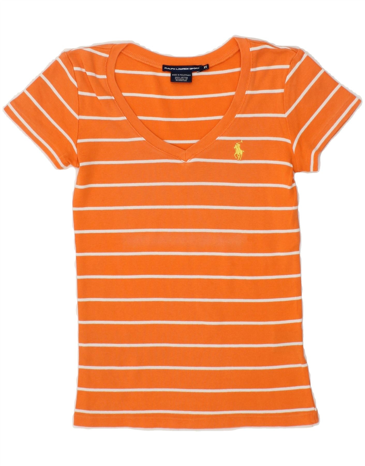 image of RALPH LAUREN Womens T-Shirt Top UK 6 XS Orange Striped Cotton