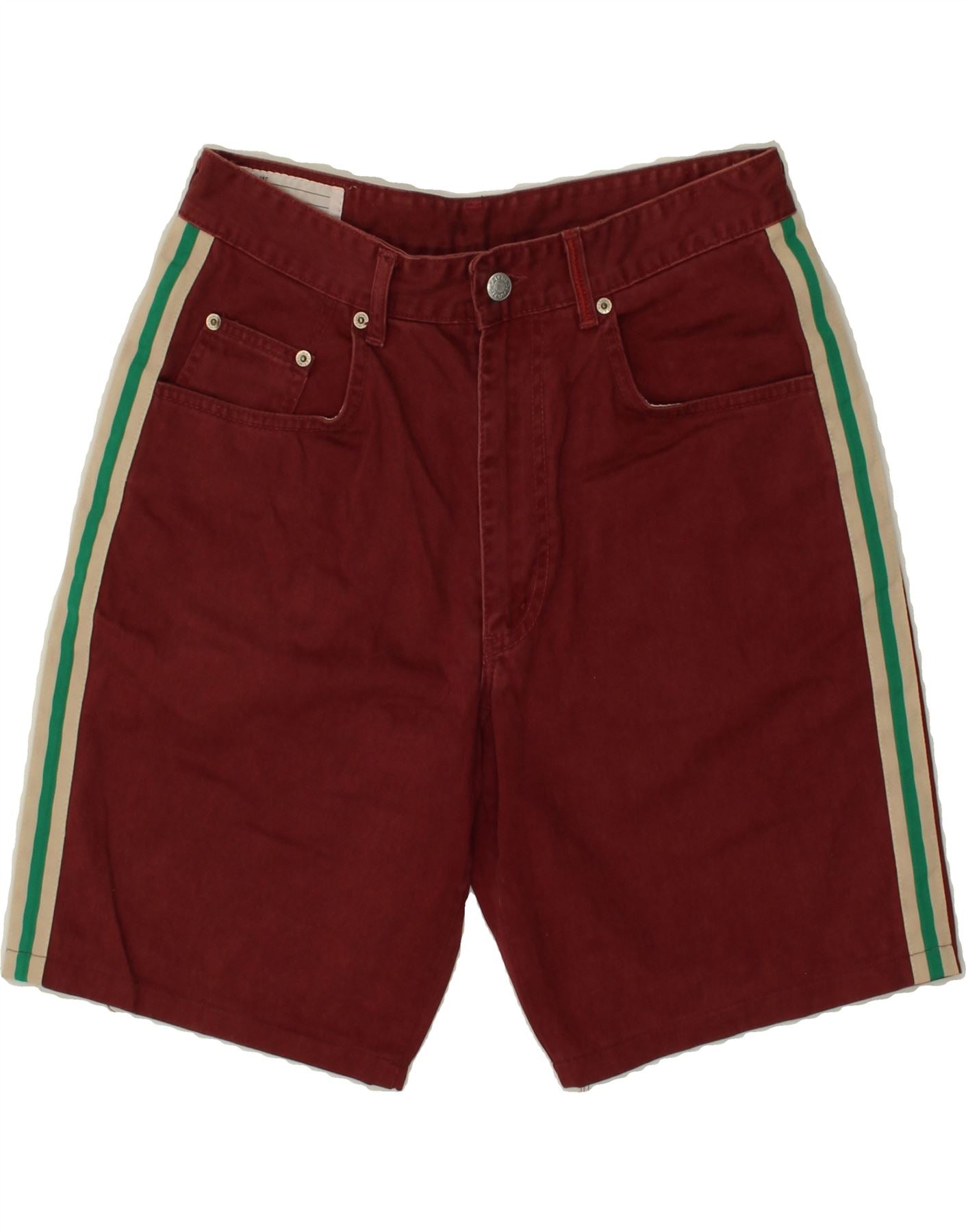 image of UNIFORM Mens High Waist Denim Shorts W30 Medium Maroon Cotton