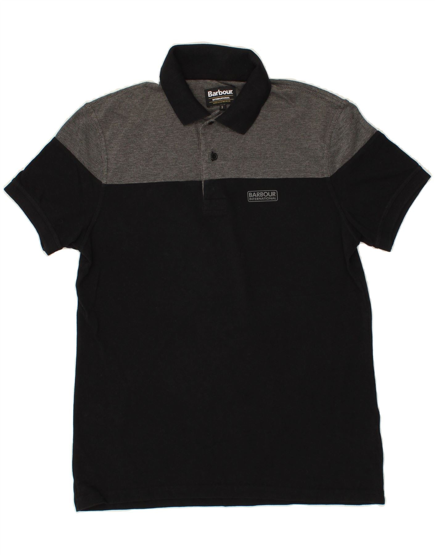 Image of BARBOUR Mens Polo Shirt Small Black Colourblock Cotton