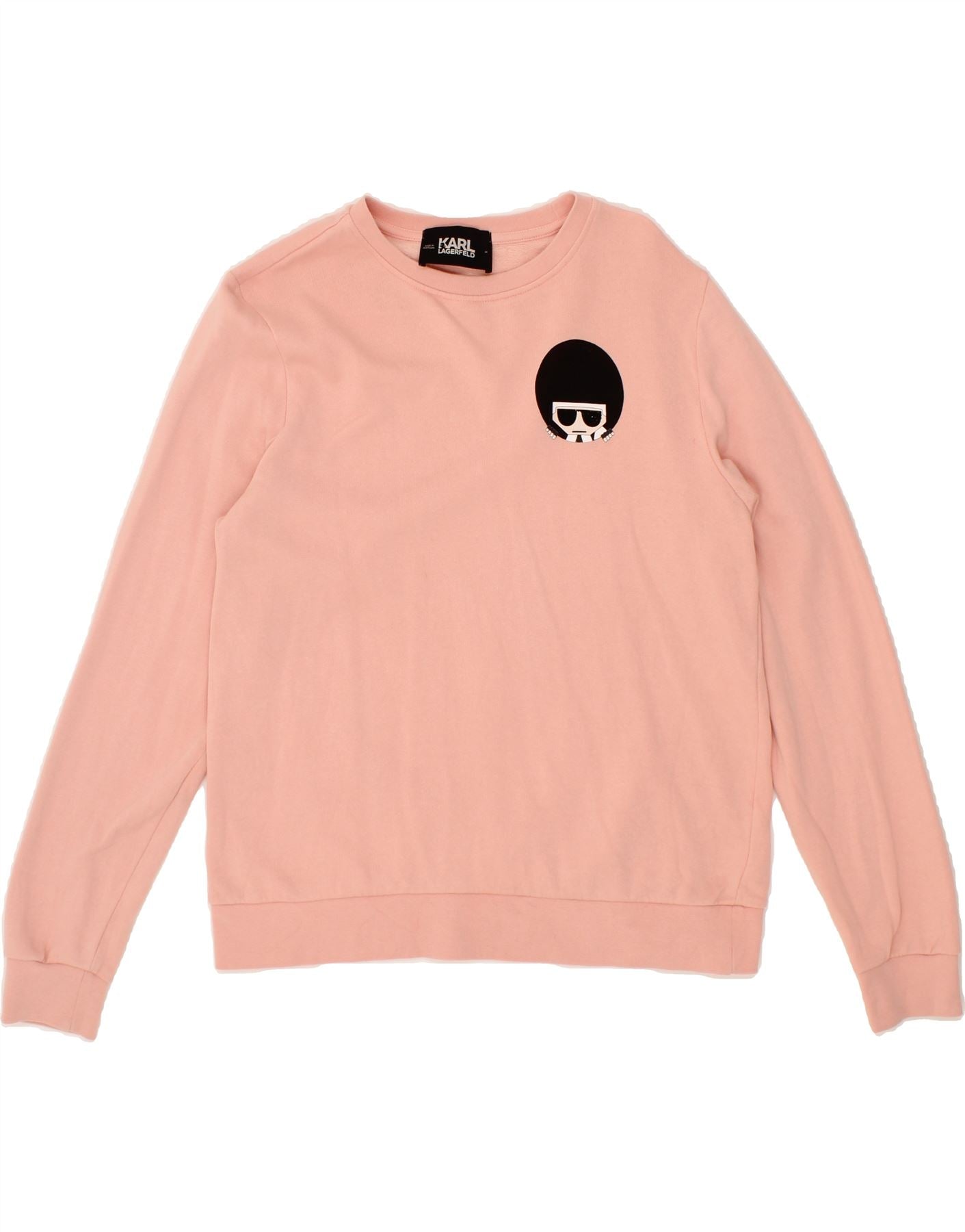 Image of KARL LAGERFELD Womens Graphic Sweatshirt Jumper UK 14 Medium Pink Cotton