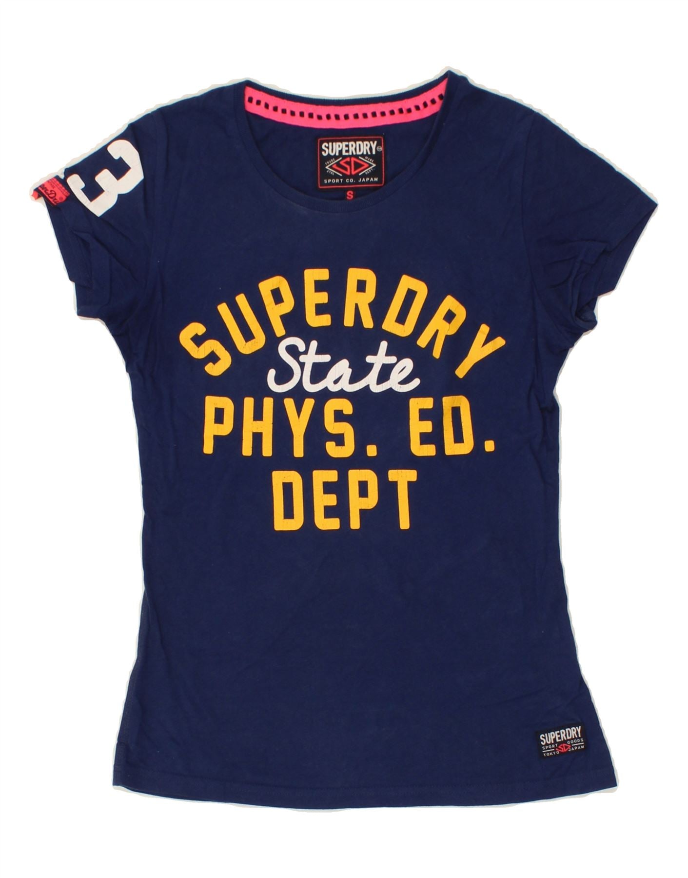 image of SUPERDRY Womens Graphic T-Shirt Top UK 10 Small Navy Blue Cotton