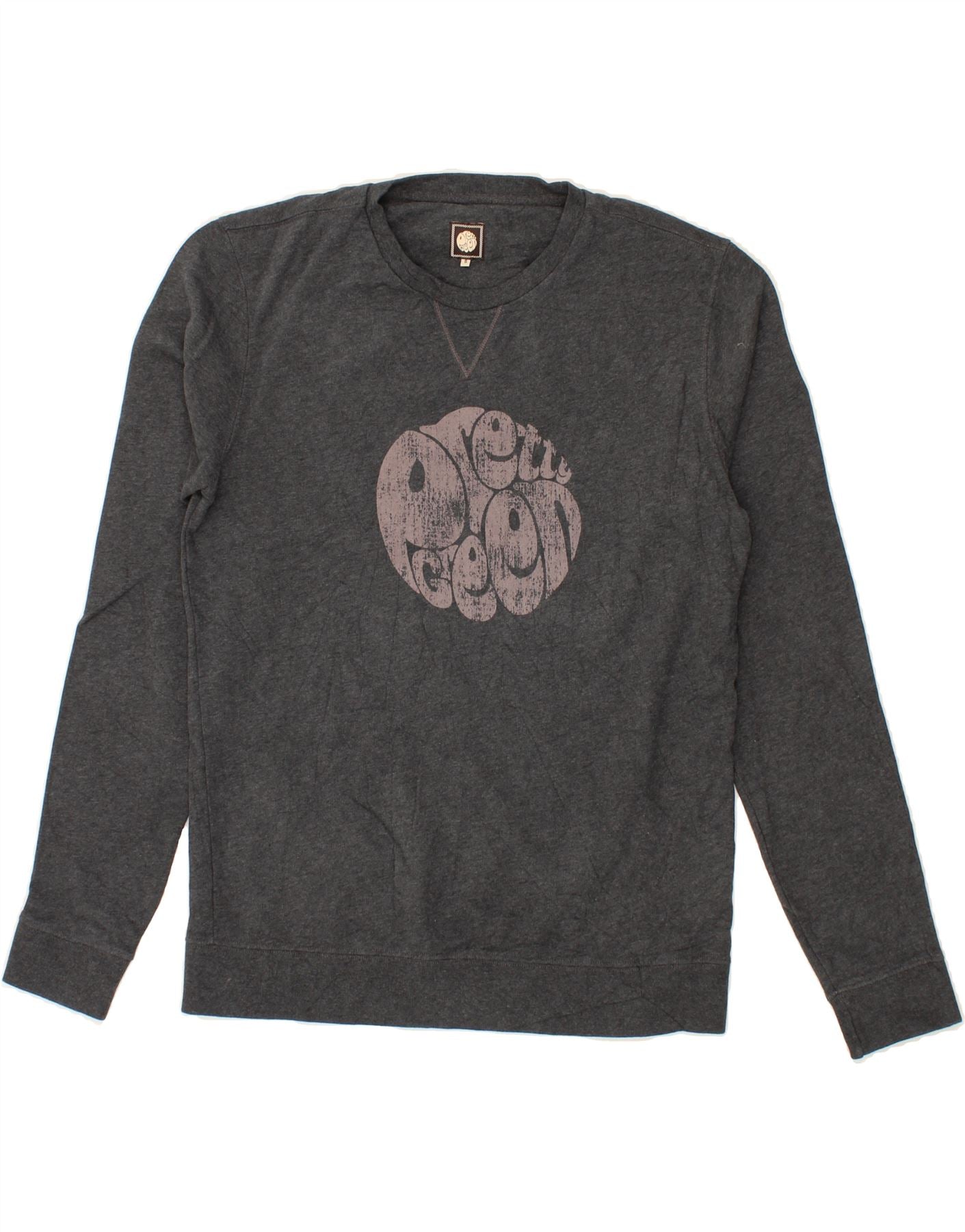 image of PRETTY GREEN Mens Graphic Sweatshirt Jumper Small Grey Cotton