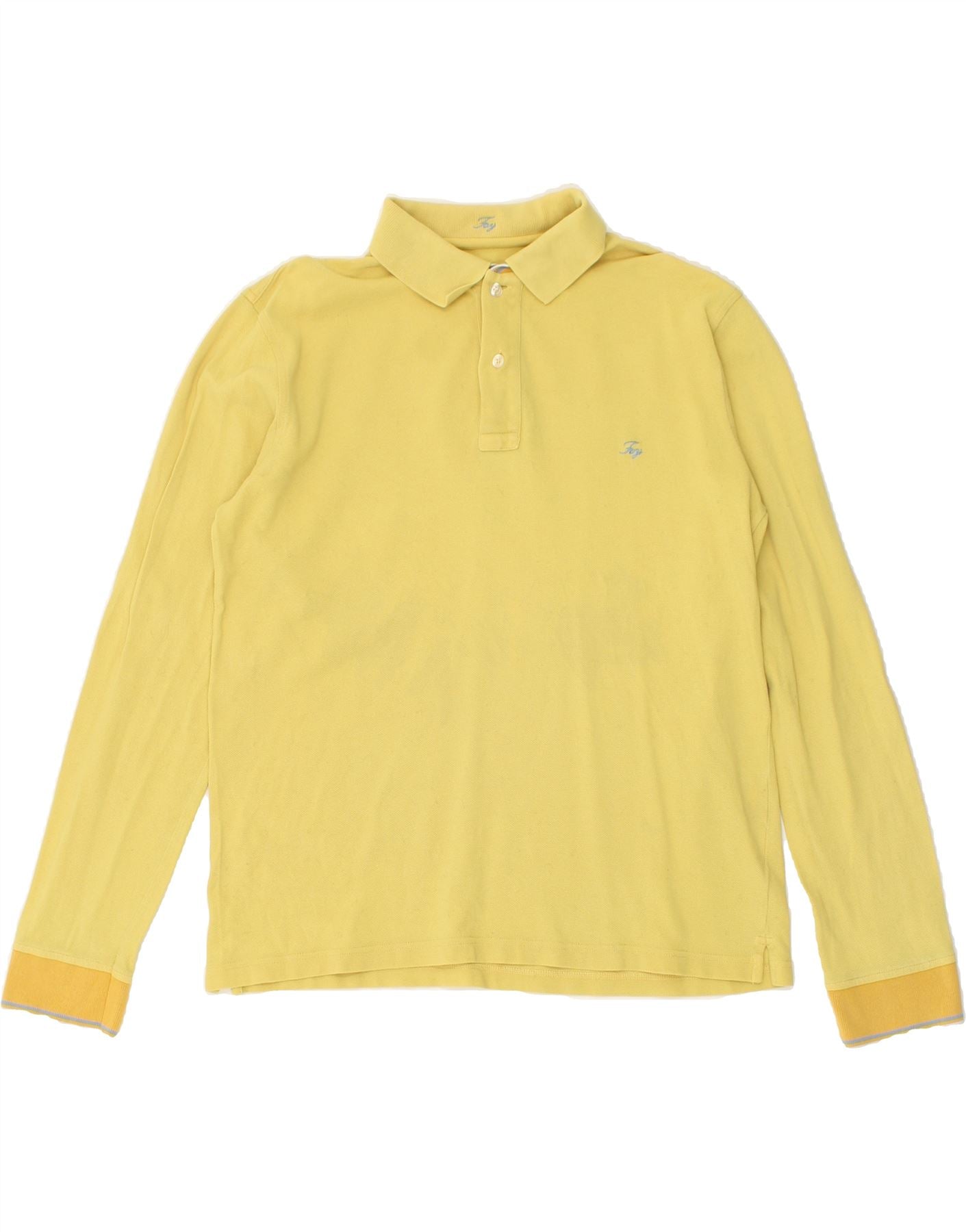 image of FAY Mens Long Sleeve Polo Shirt Large Yellow Cotton