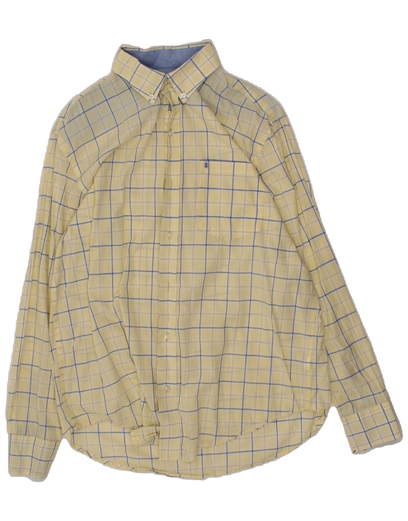 image of IZOD Mens Shirt Medium Yellow Check Cotton