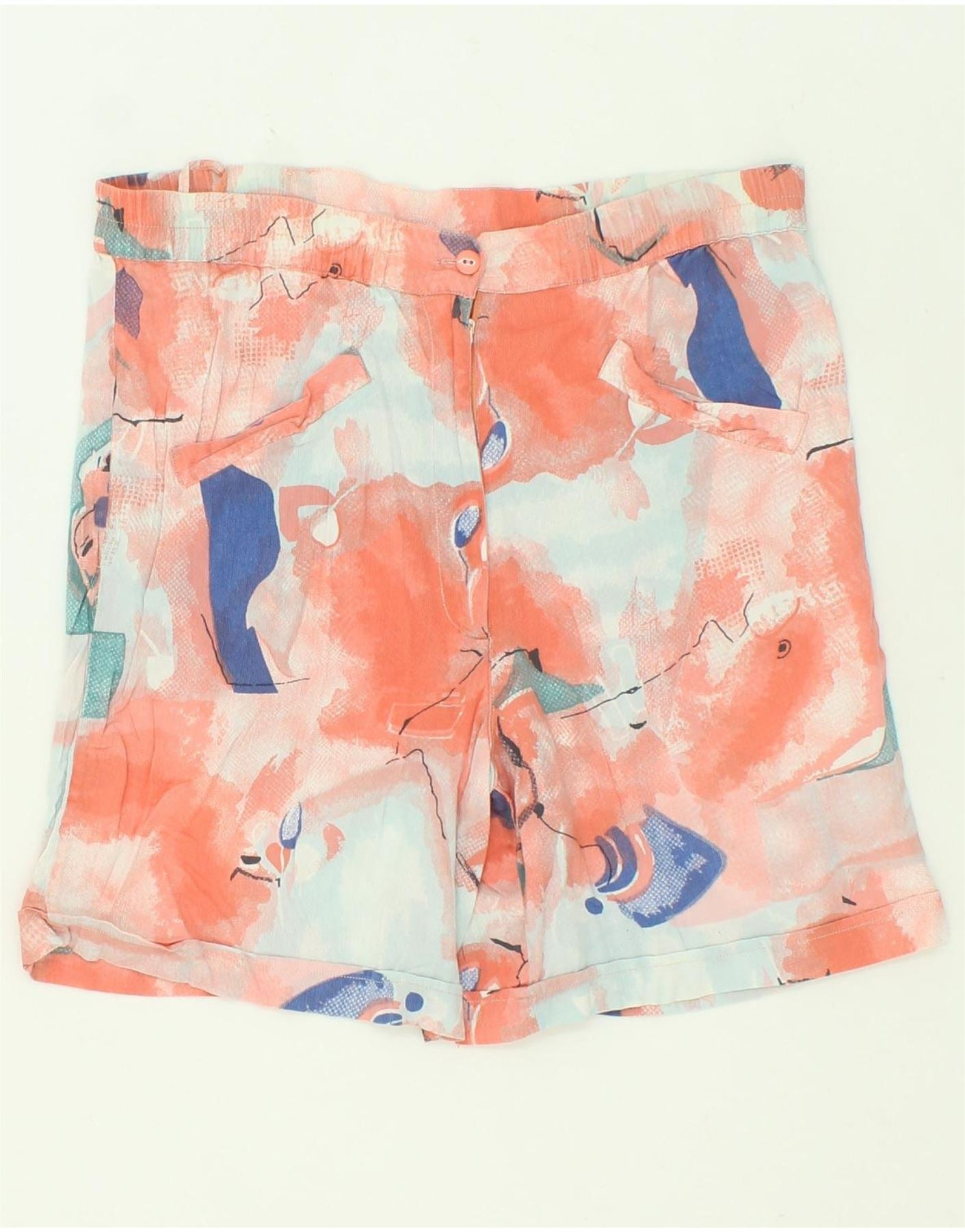 image of VINTAGE Womens Abstract Pattern Casual Shorts UK 14  Large  W32 Orange