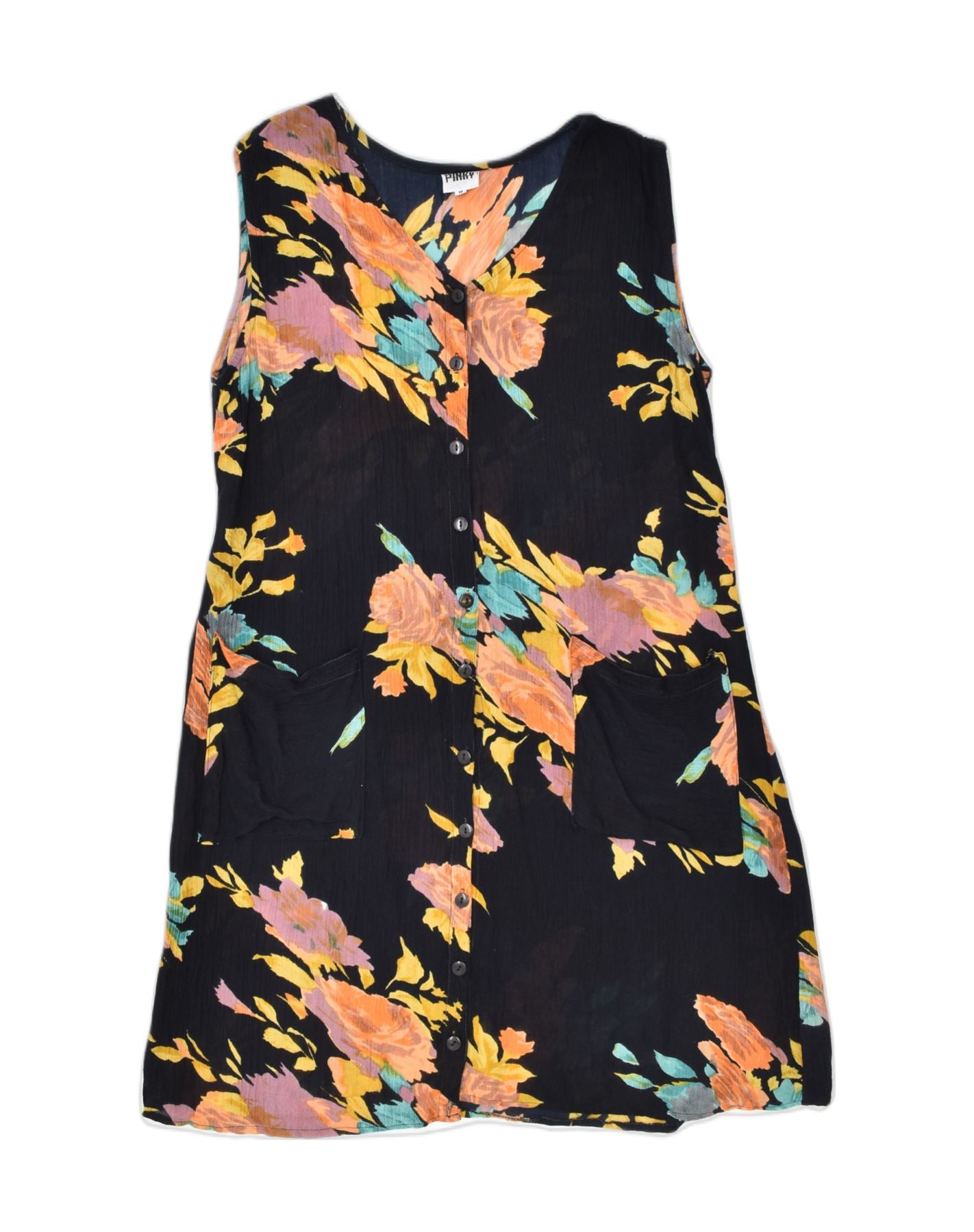 image of VINTAGE Womens Tea Dress UK 12 Medium Black Floral Rayon