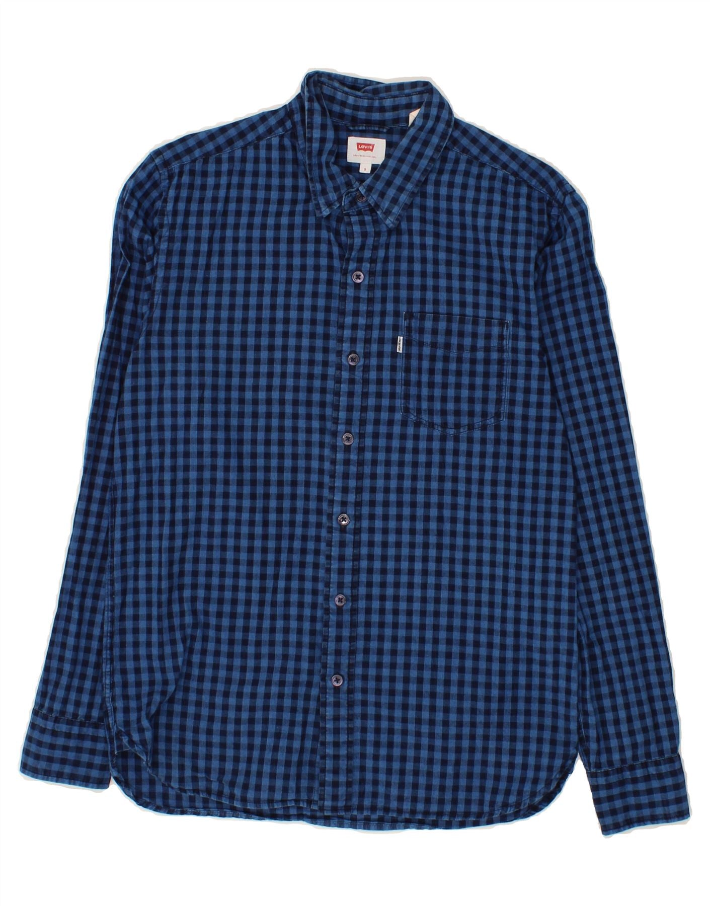 image of LEVI'S Mens Shirt Small Navy Blue Gingham Cotton