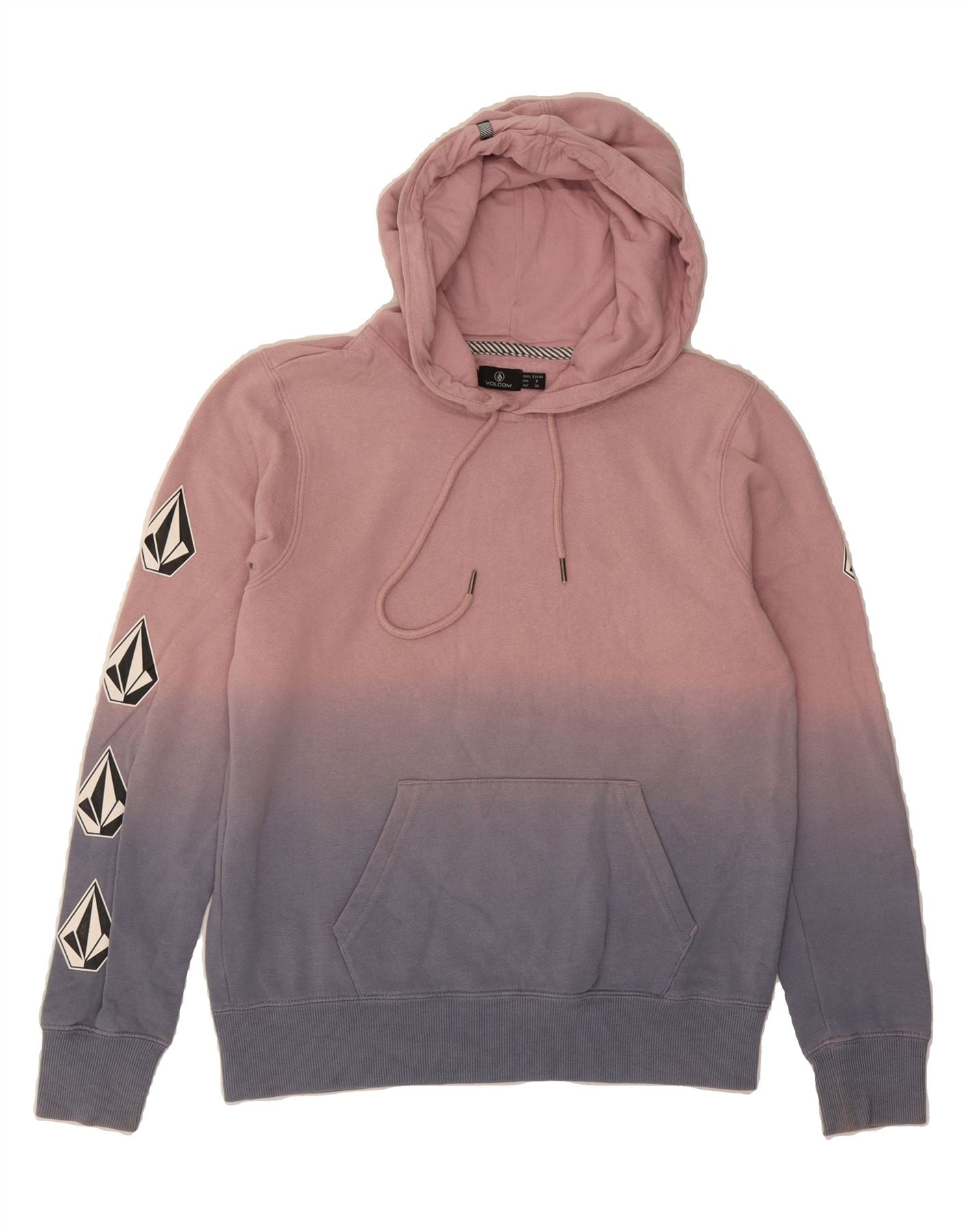image of VOLCOM Womens Graphic Hoodie Jumper US 4/6 Small Pink Colourblock Cotton