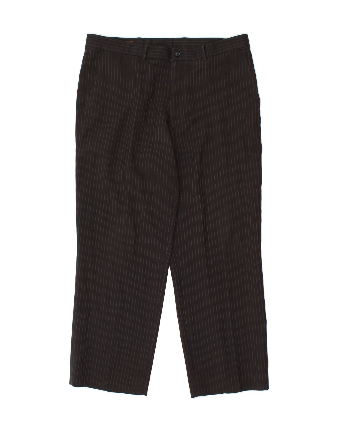 image of PERRY ELLIS Mens Straight Suit Trousers W36 L30 Grey Pinstripe Polyester