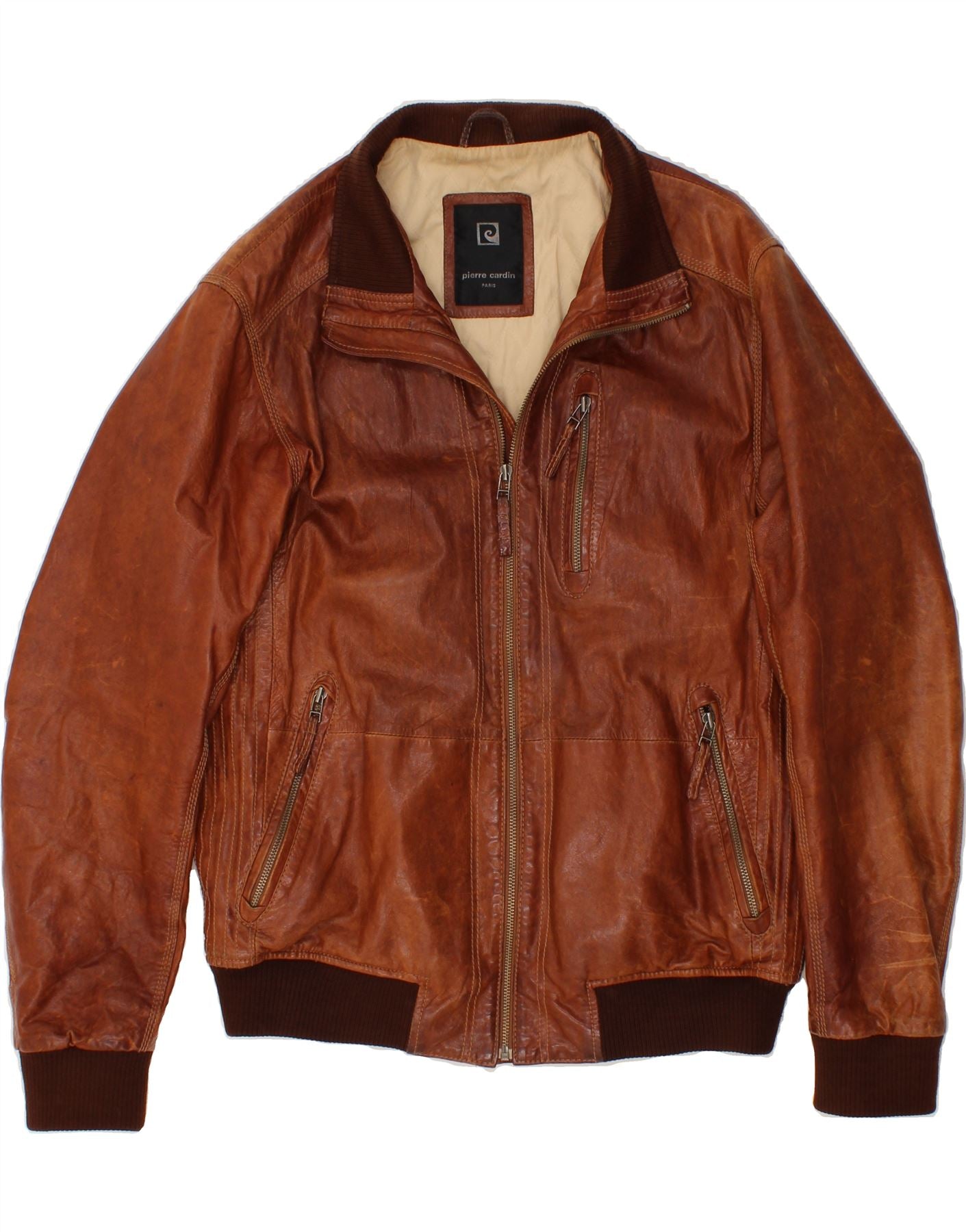 image of PIERRE CARDIN Mens Leather Jacket UK 42 XL Brown Leather