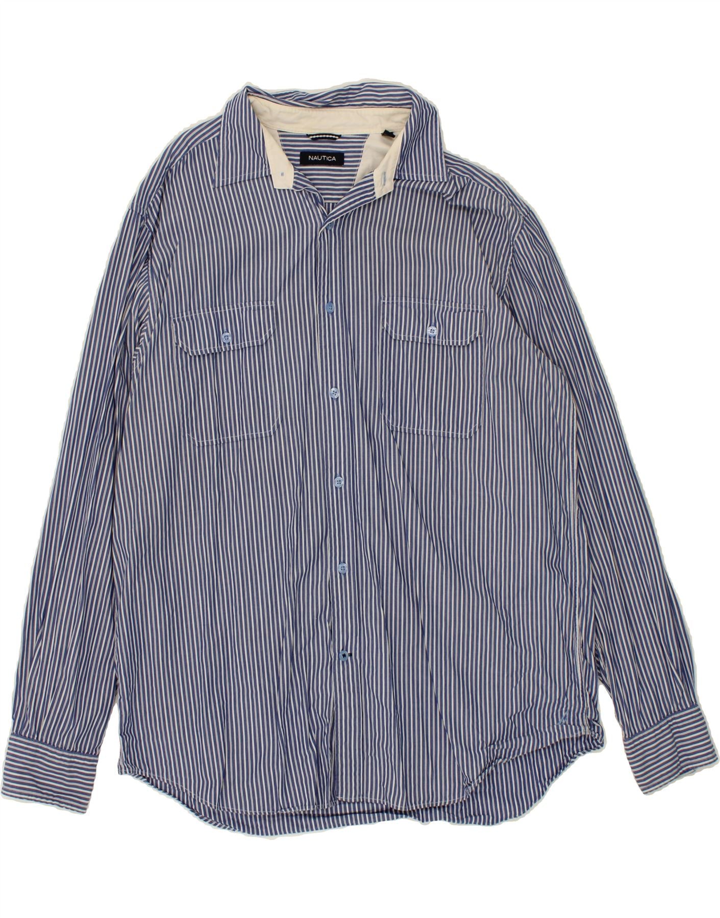 image of NAUTICA Mens Shirt Large Blue Striped Cotton