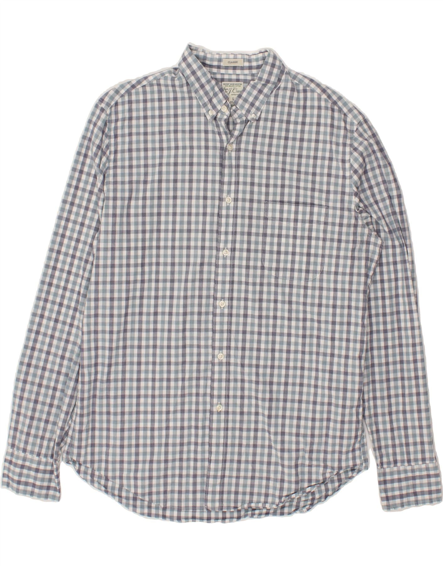 image of J. CREW Mens Classic Fit Shirt Large Blue Check Cotton