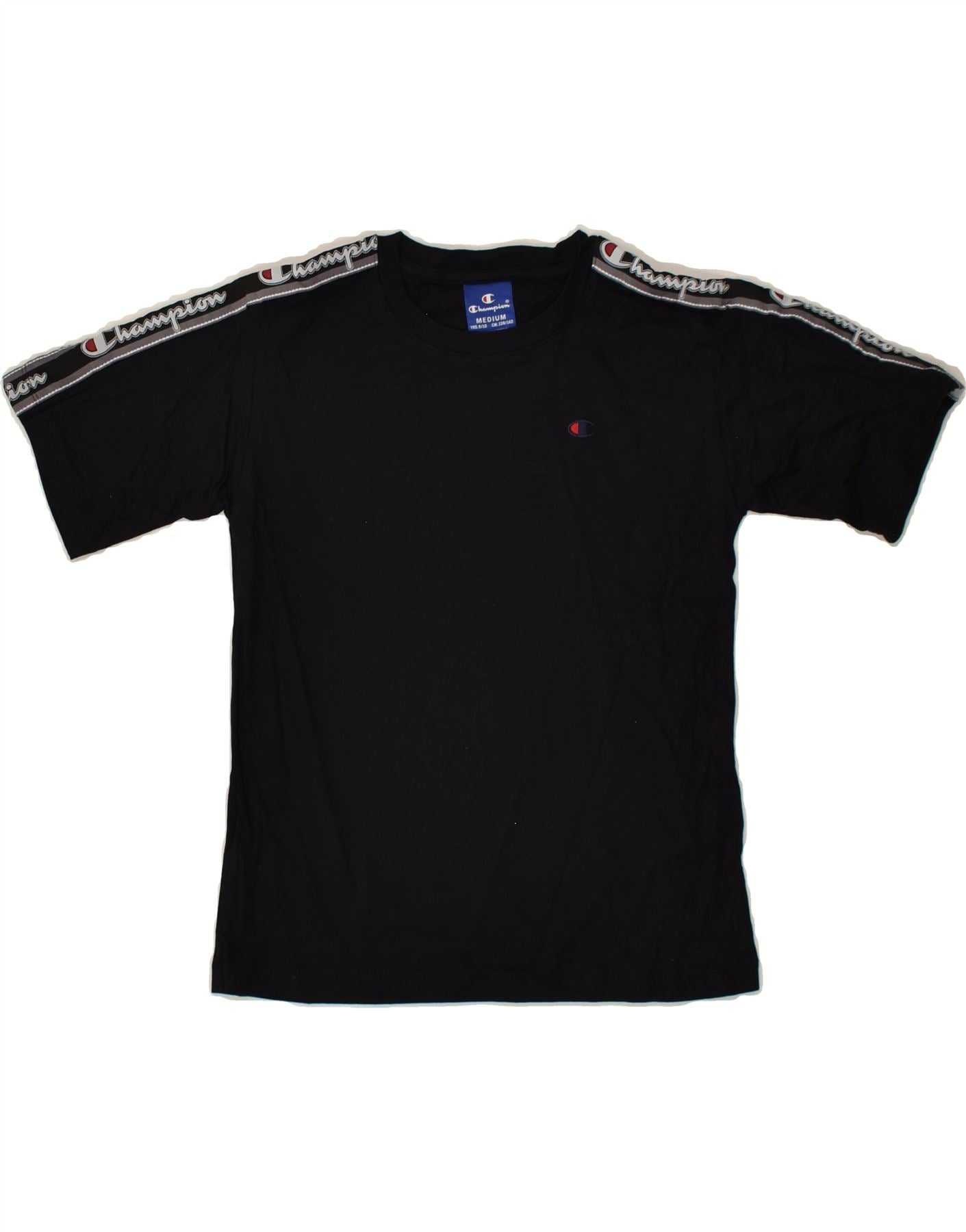 Image of CHAMPION Boys Graphic T-Shirt Top 9-10 Years Medium  Black Cotton