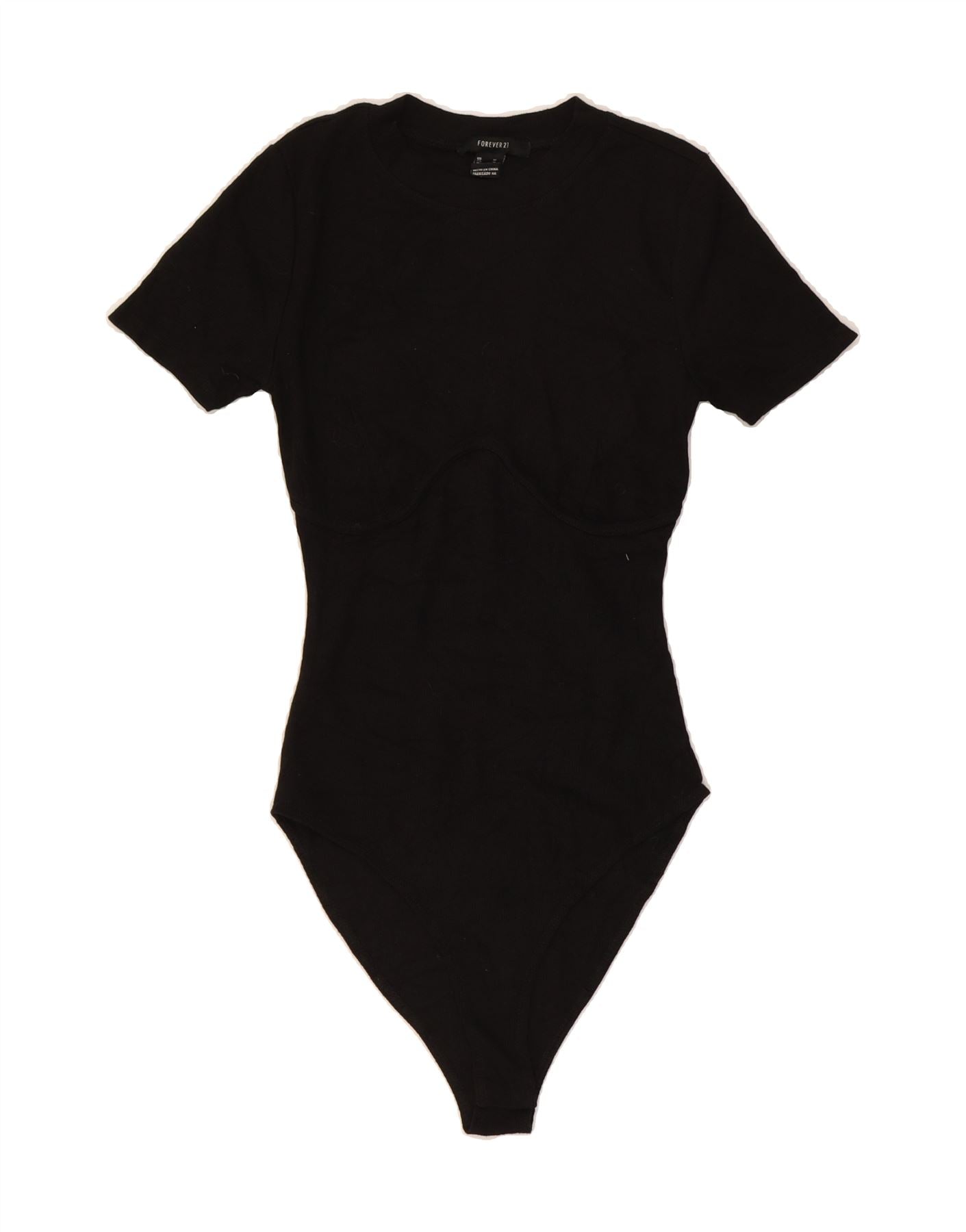 image of FOREVER 21 Womens Bodysuit UK 12 Medium Black Polyester