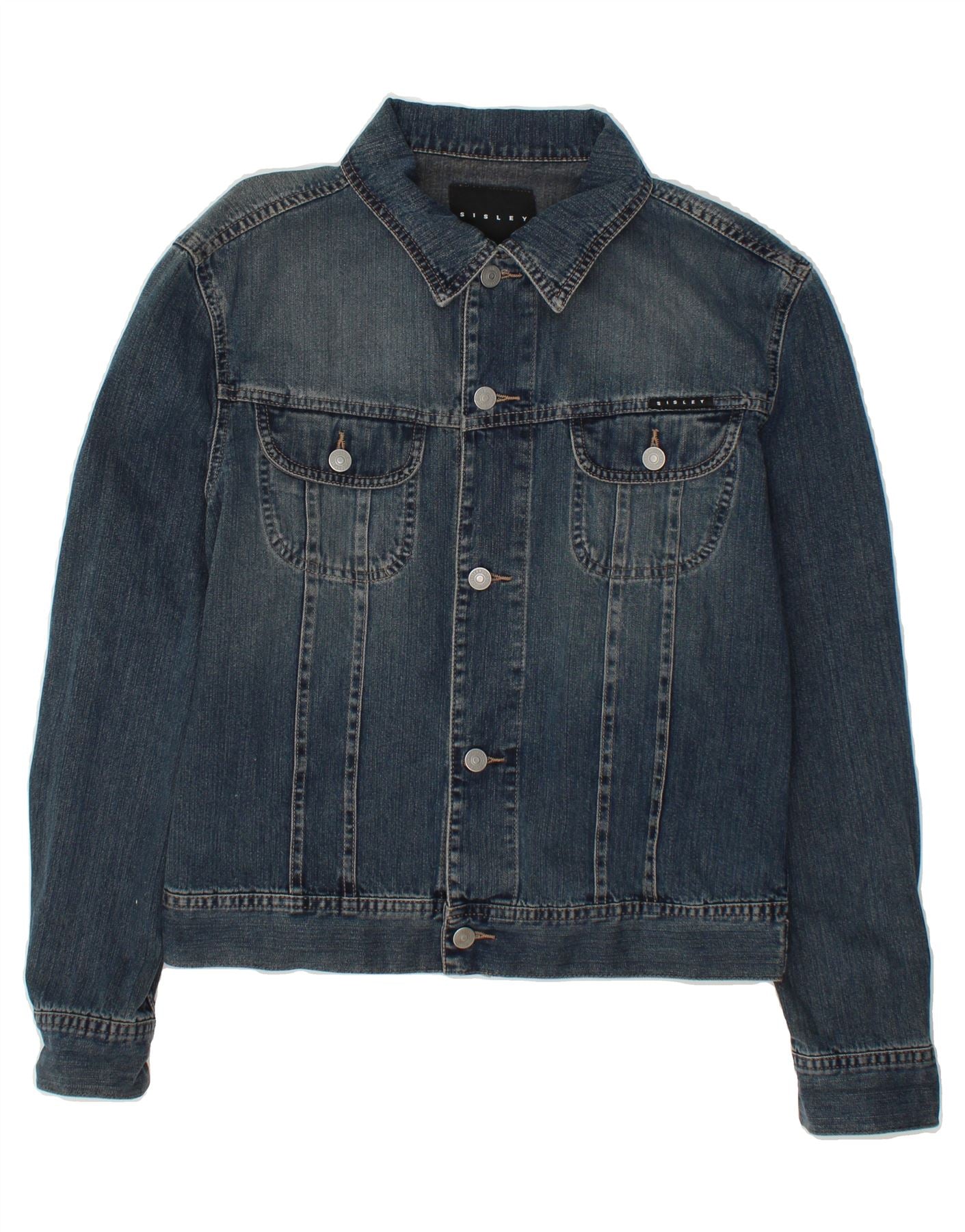 image of SISLEY Womens Denim Jacket UK 14 Medium Blue Cotton