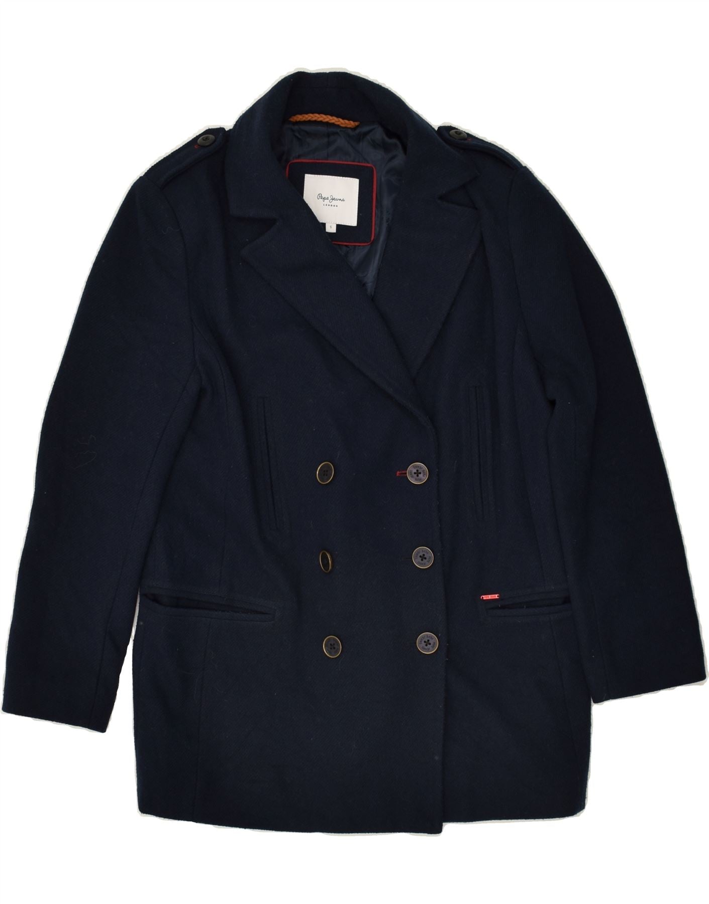 Image of PEPE JEANS Womens Loose Fit Pea Coat UK 10 Small Navy Blue