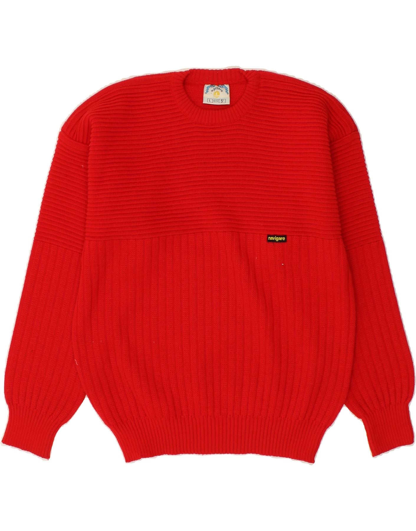 Image of NAVIGARE Womens Crew Neck Jumper Sweater UK 16 Large Red Virgin Wool