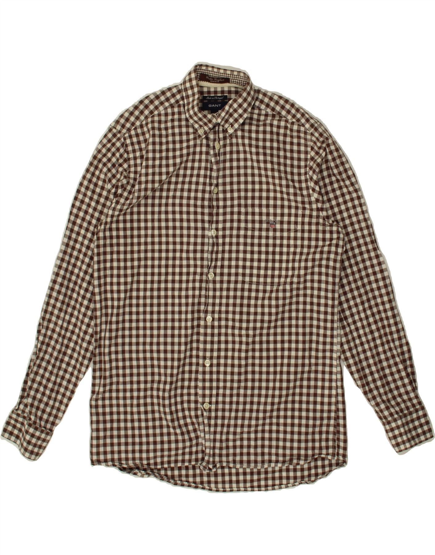 image of GANT Mens Shirt Small Brown Gingham Cotton