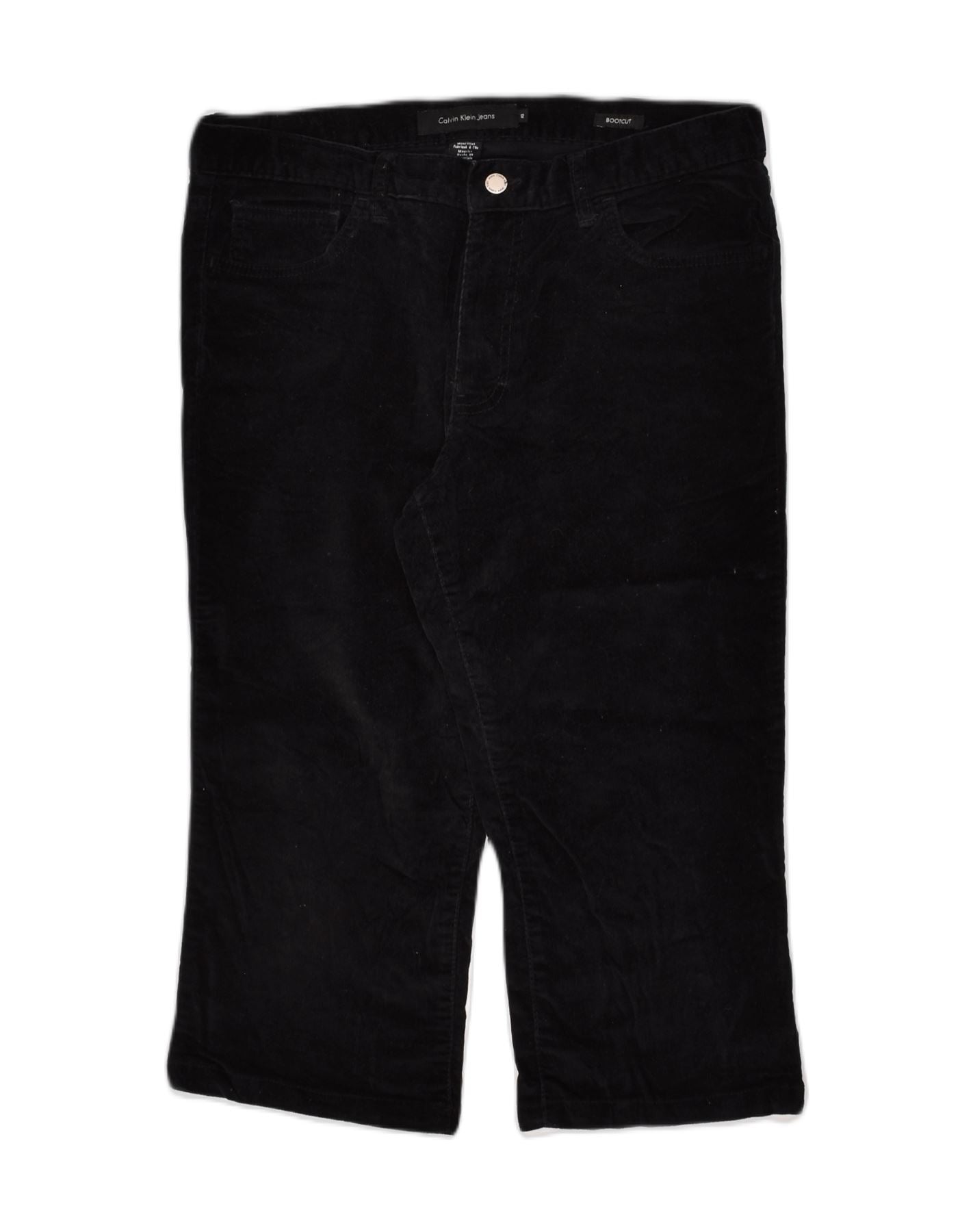 image of CALVIN KLEIN Womens Velvet Capri Trousers US 12 Large  W34 L19  Black