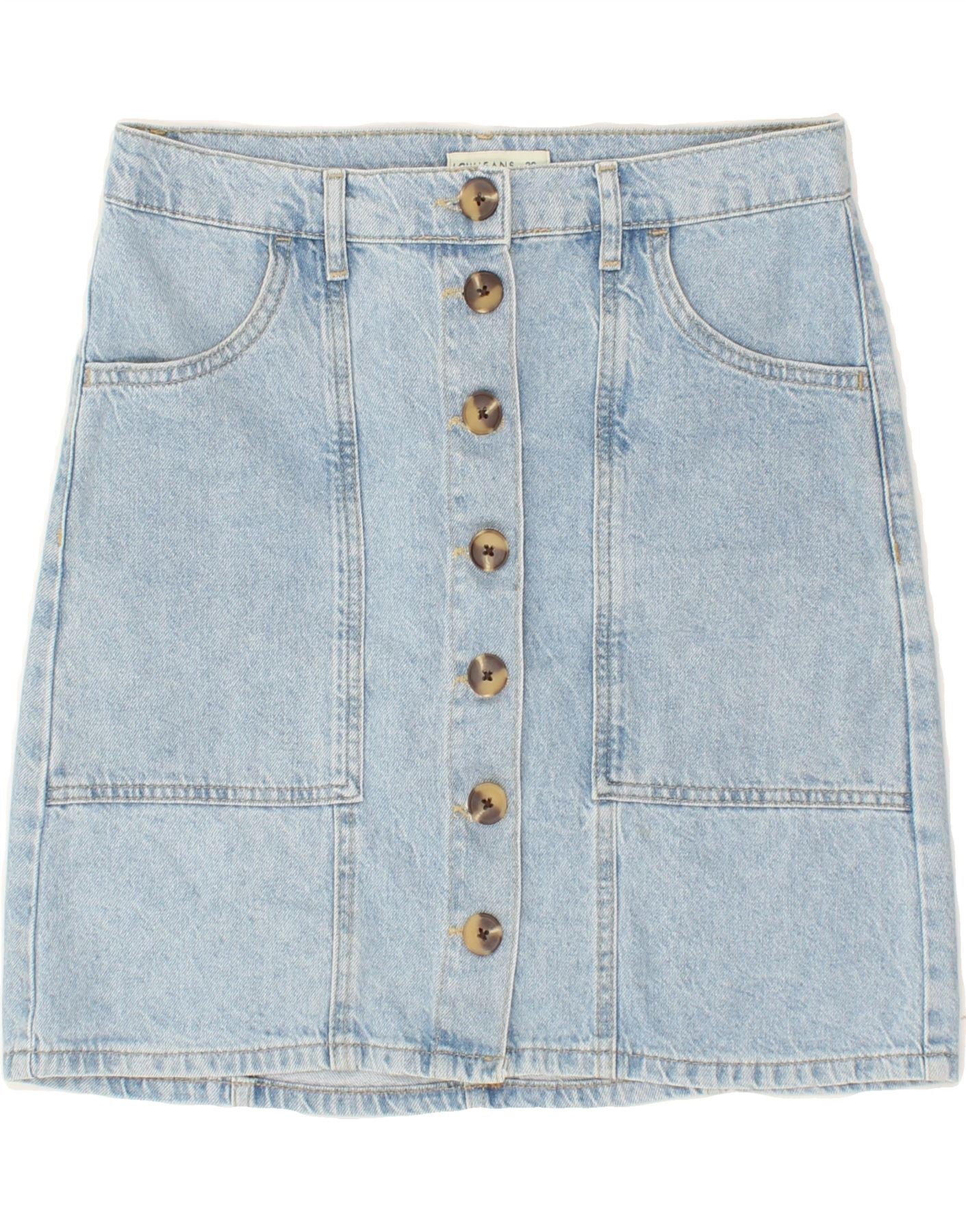 image of VINTAGE Womens Denim A-Line Skirt EU 36 Small W30 Blue Cotton