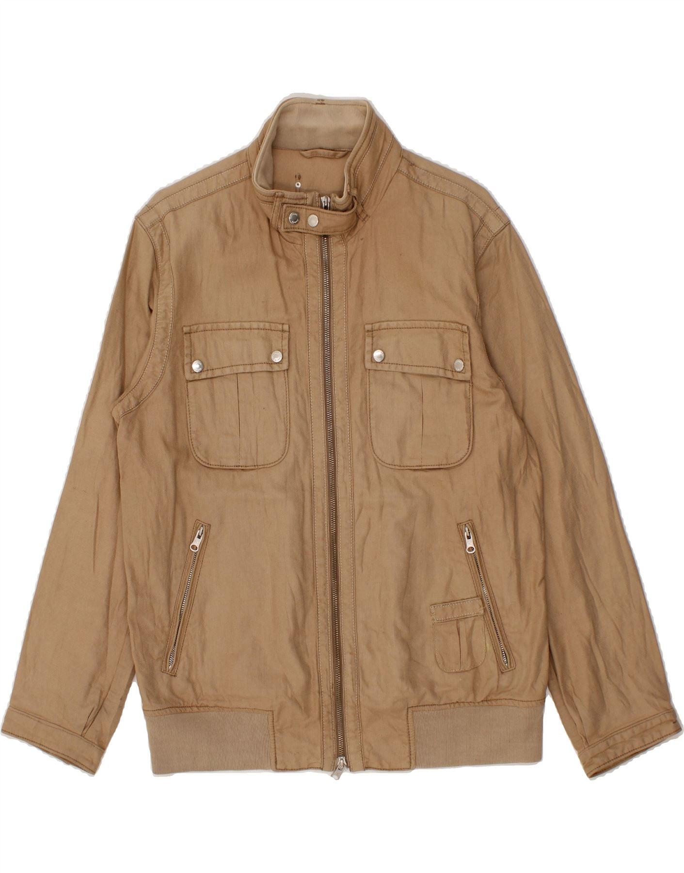 image of HENRY COTTONS Mens Bomber Jacket IT 50 Large Beige Cotton