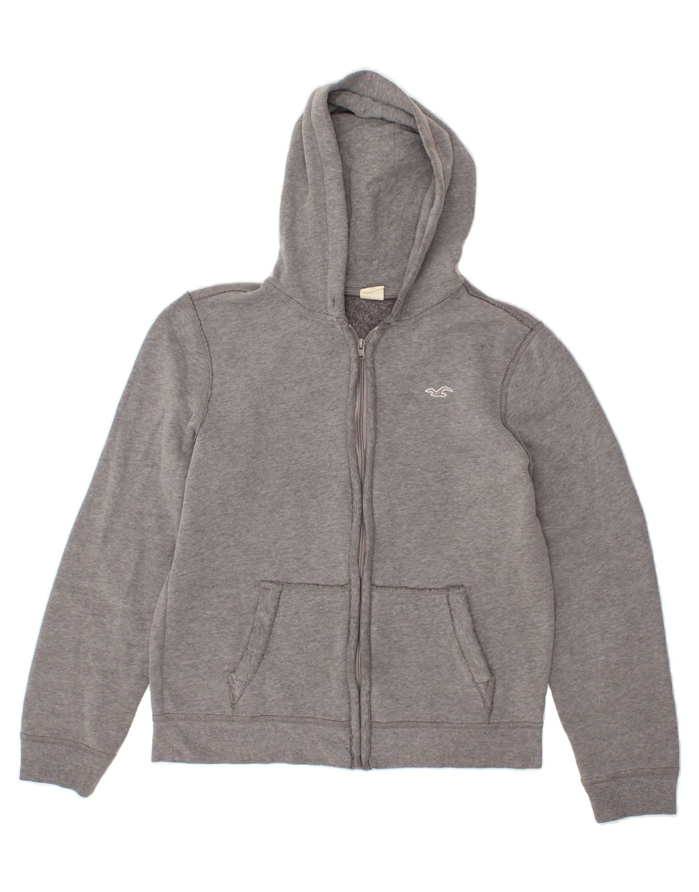 image of HOLLISTER Mens Zip Hoodie Sweater Large Grey Cotton